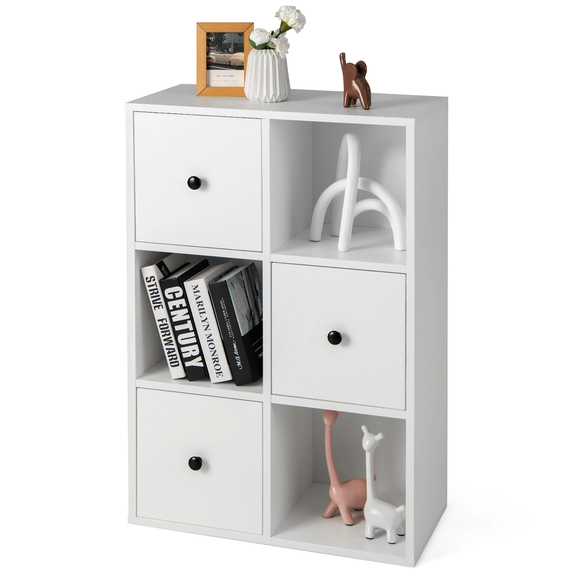 Costway 6-Cube Bookcase Storage Organizer with 3 Open Cubes 3 Drawers for Home Office White