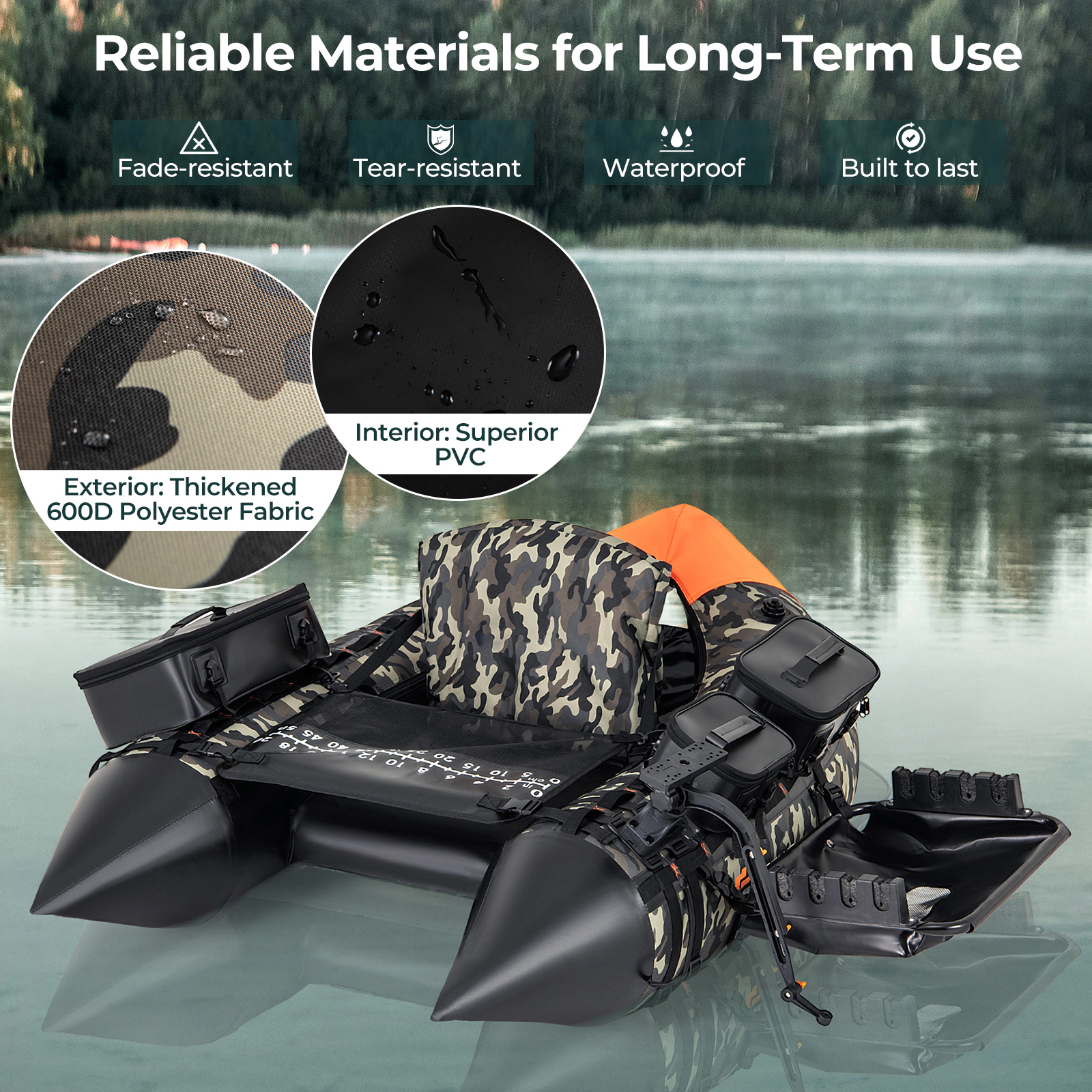 SUGIFT Adult Camouflage Fishing Float Tube with Rod Holder and Storage Basket 41.5-in W 287-lb Load Capacity