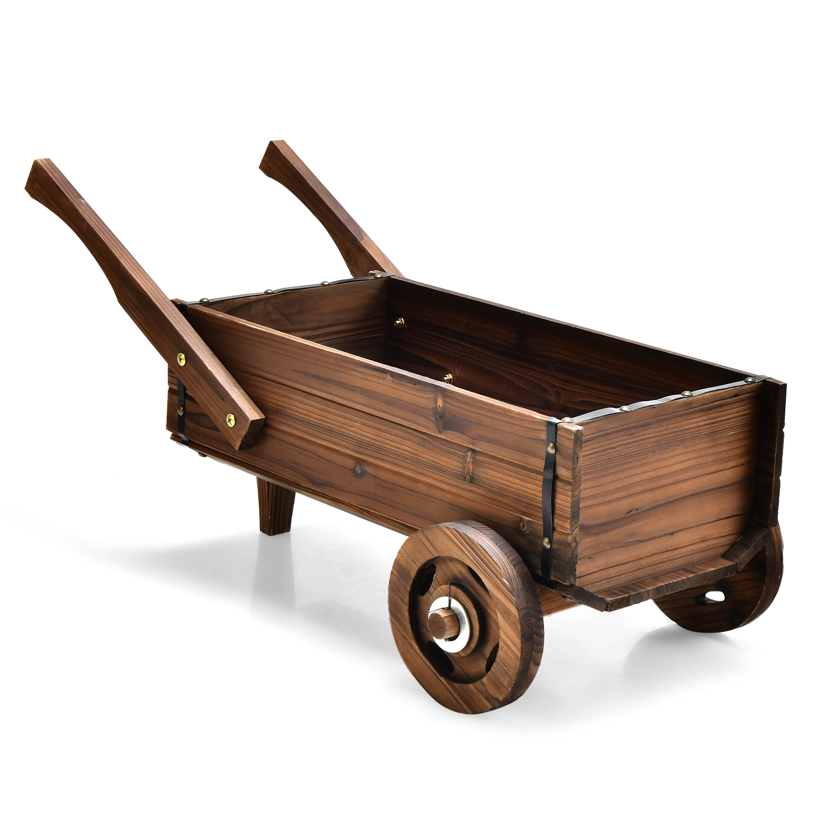 Slickblue Rustic Wooden Wagon Planter Box Rolling Flower Cart with Wheels