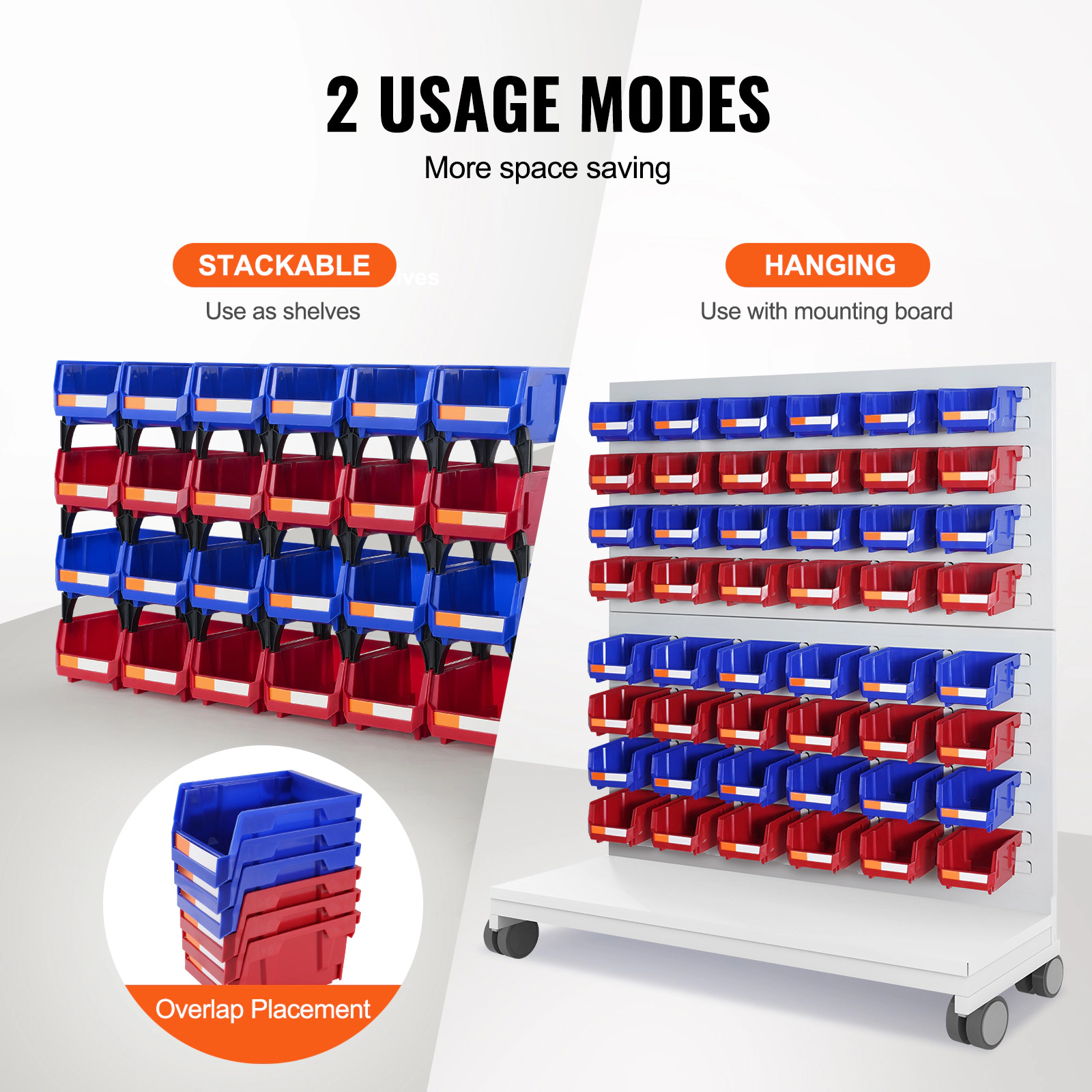 HONGGE Plastic Storage Bin 5-Inch Hanging Stackable Storage Organizer Bin Blue/Red Heavy Duty Stacking Containers for