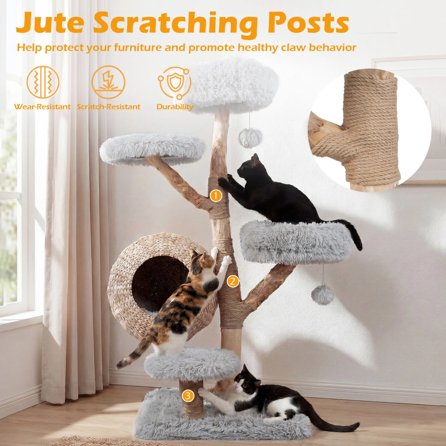 SlickBlue Multi-Level Cat Tree with Woven Condo, Beds and Perches