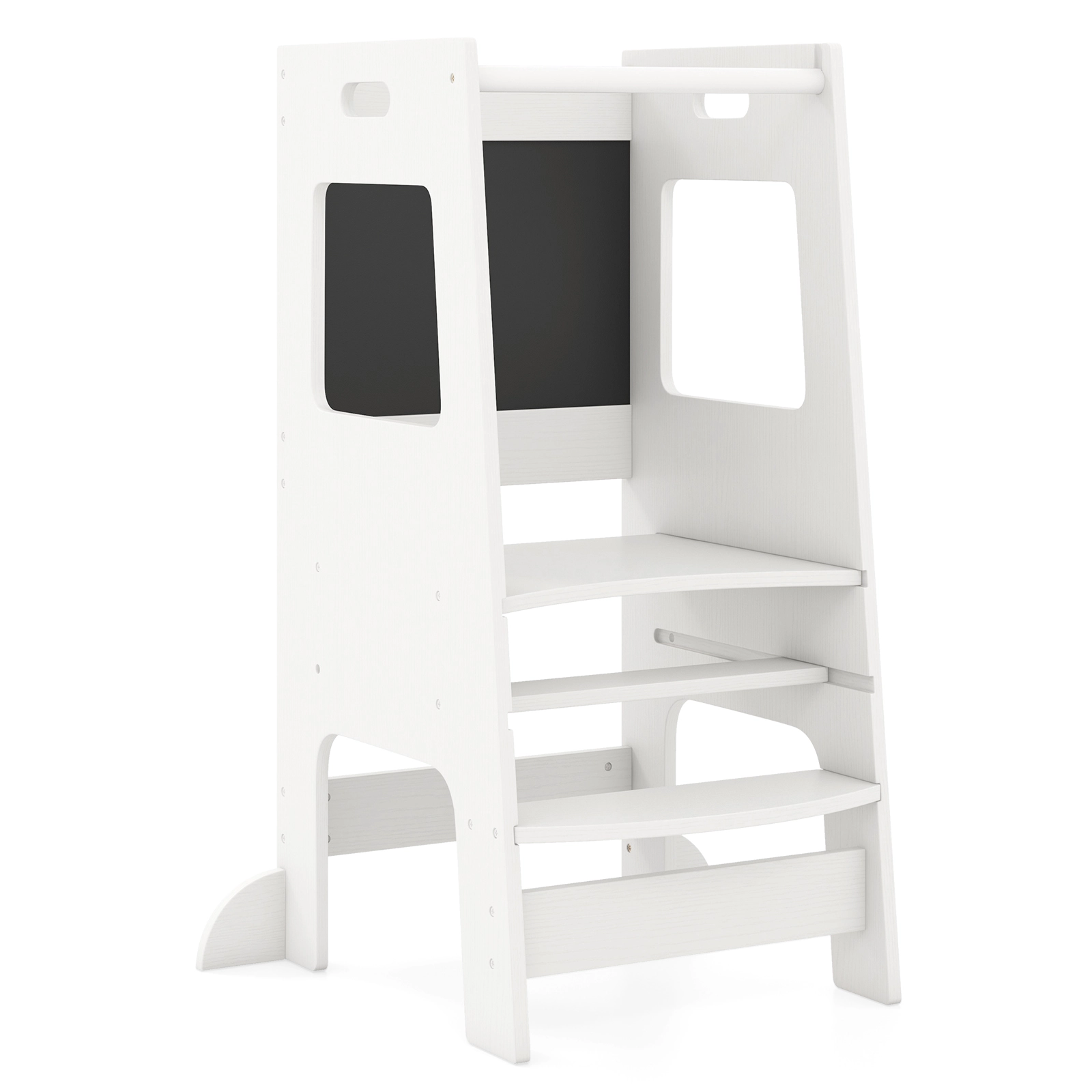 SUGIFT Toddler Kitchen Step Stool with Activity Chalkboard and Adjustable Height 132-lb Capacity Ages 3+ Natural/White