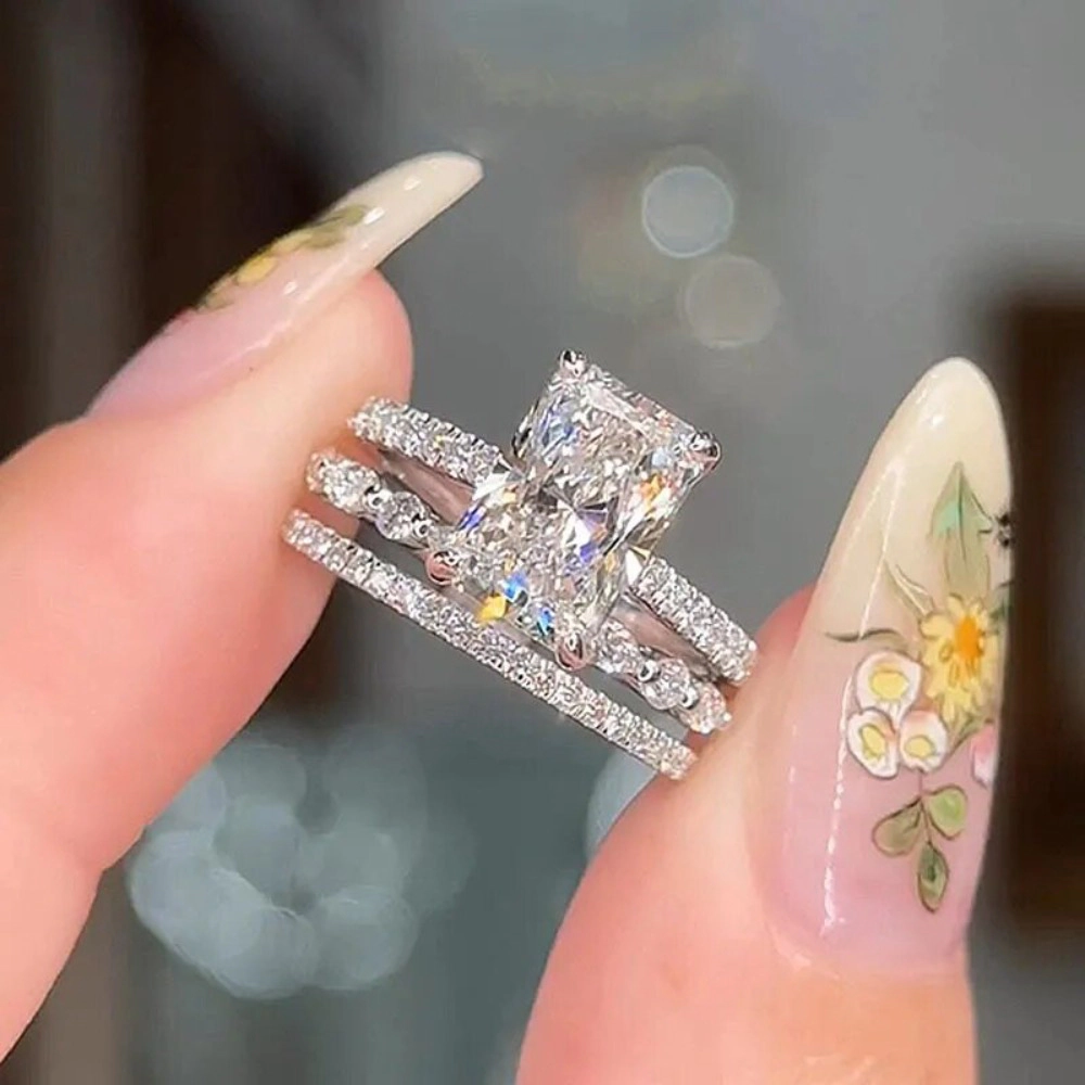 Princess Cut Cubic Zirconia 7‑Piece Bridal Ring Set Stackable Engagement Wedding Bands for Women