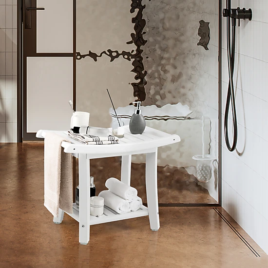 SlickBlue Bathroom Shower Stool Bench with Side Handles and Shelf