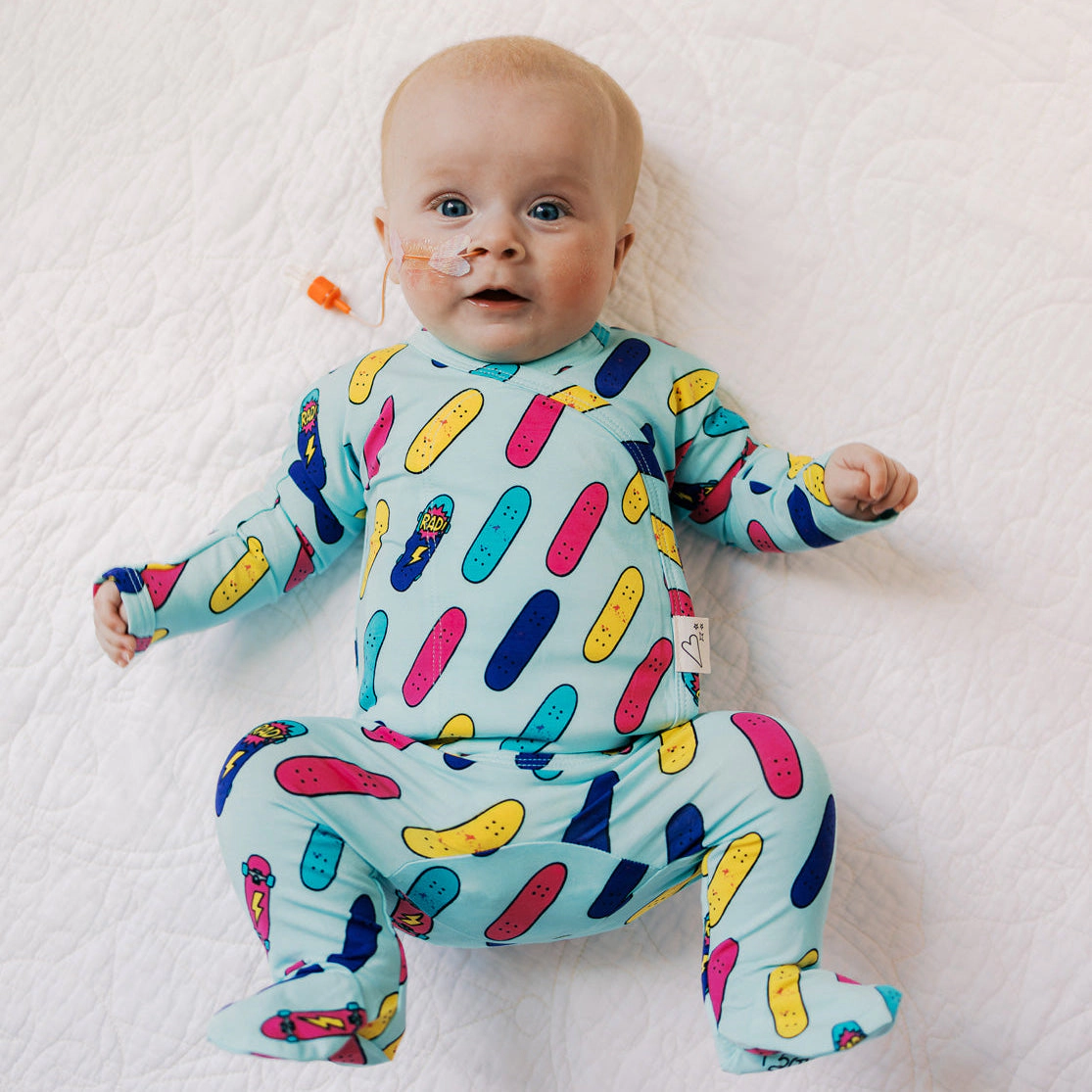 Bonsie Footie - Tiny Tricks wrap-front newborn footed one-piece