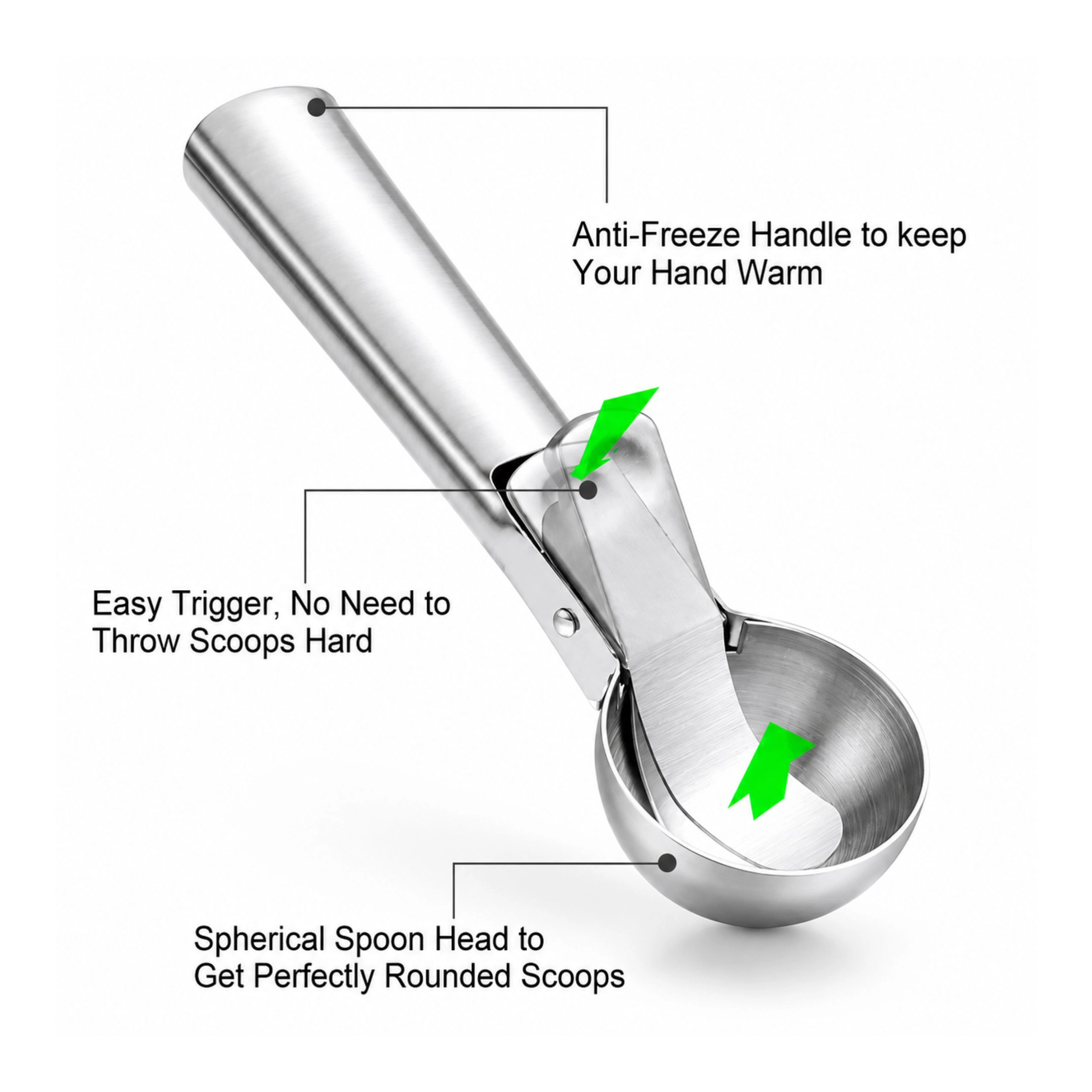 Home Collection Stainless Steel Ice Cream Scoop with Trigger Handle Cookie Dough Scoop