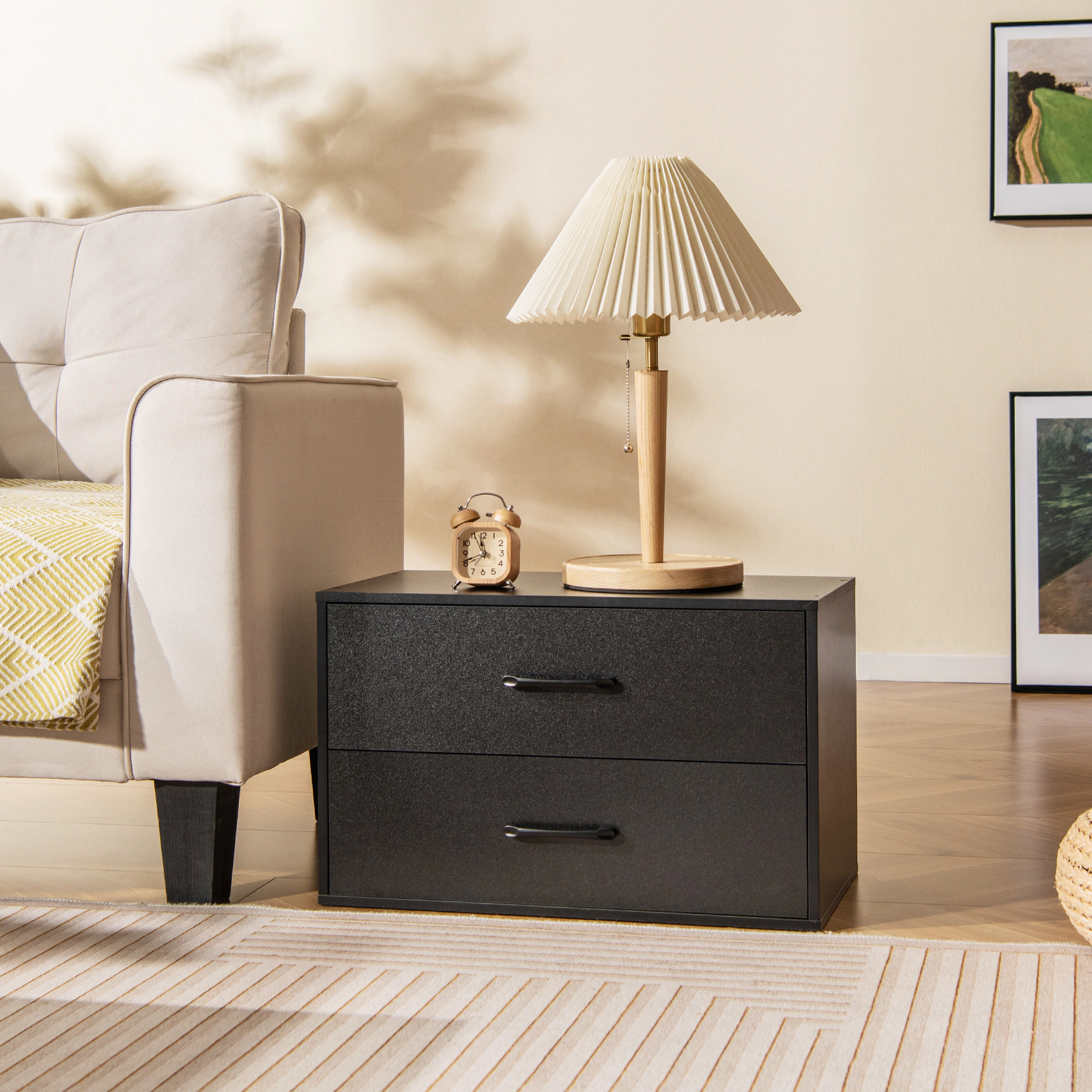 SUGIFT 24-Inch Black 2-Drawer Stackable Closet Dresser Chest