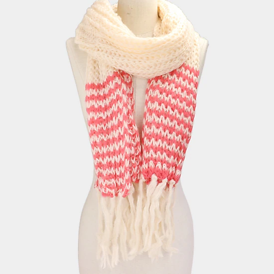 Truedames Two Tone Knit Striped Fringe Oblong Scarf