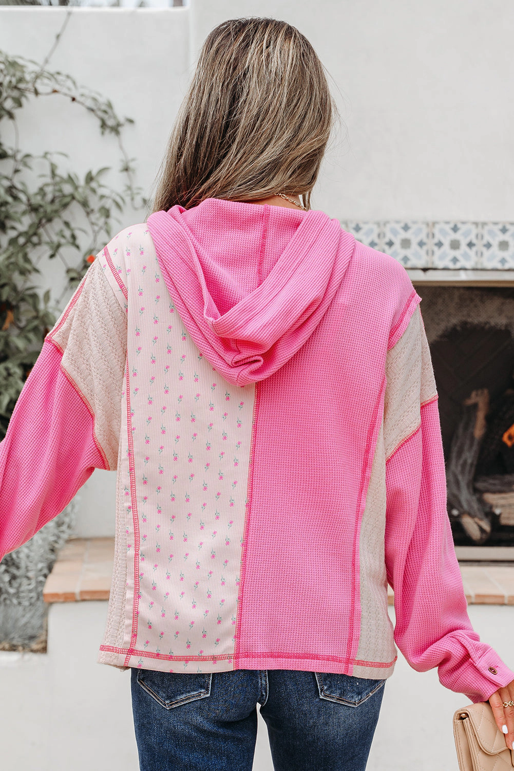 Threaded Pear Women's Hollievi Patchwork Hooded Oversize Pullover