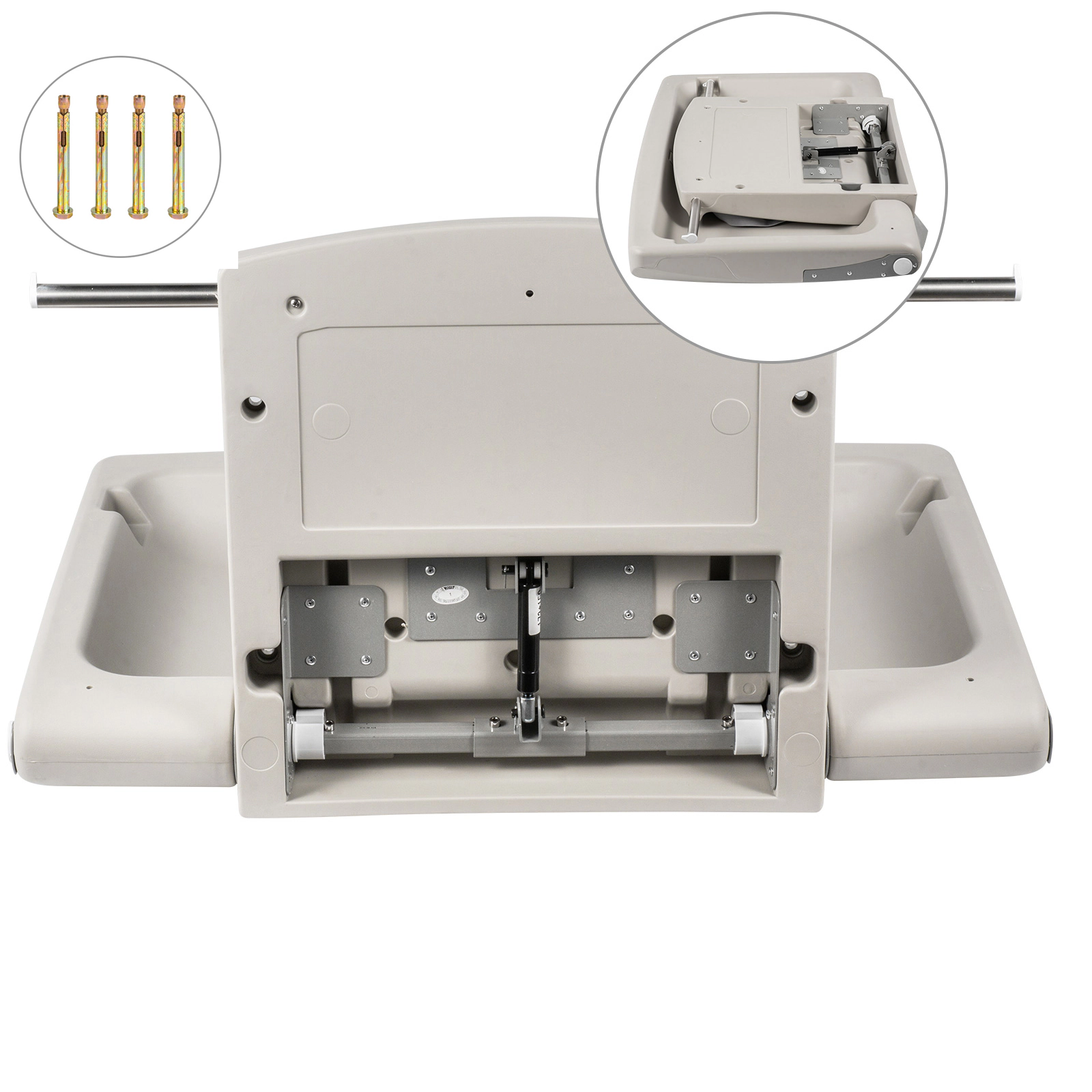HONGGE Wall-Mounted Baby Changing Station with Safety Strap & Hanging Rods, Foldable HDPE Design, Gray