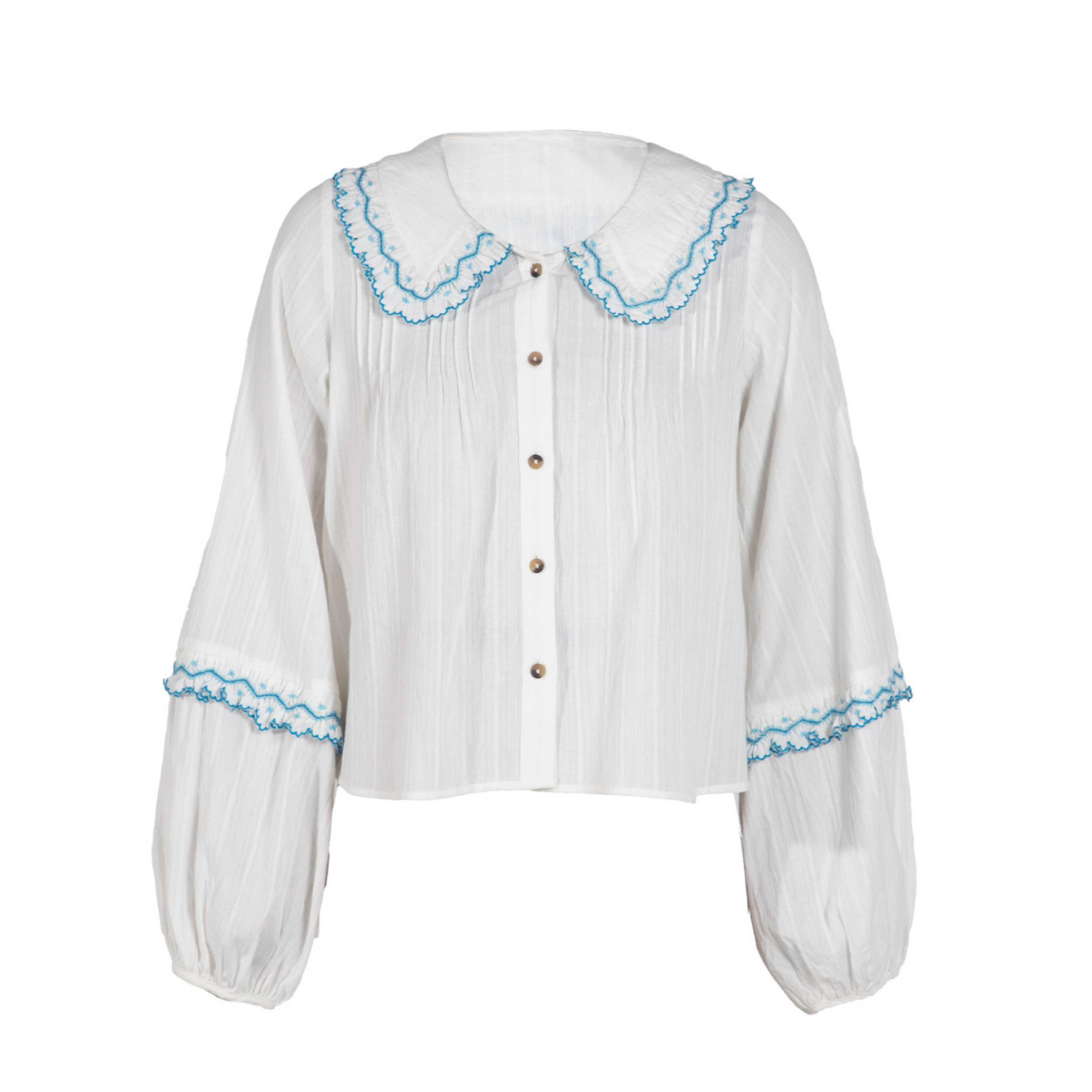 Rose & Nancy Women's Angie Ivory Embroidered Collar Shirt