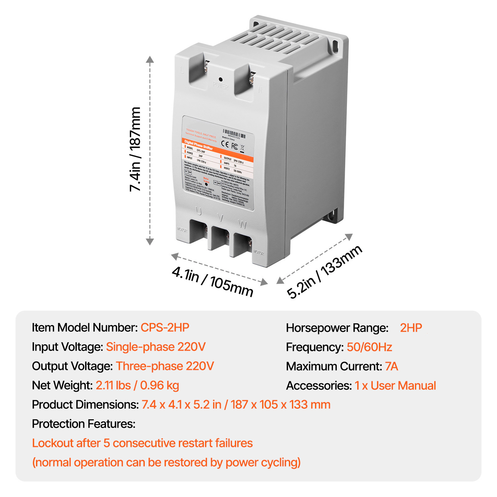 HONGGE 3 Phase Converter, 220V Single to Converter