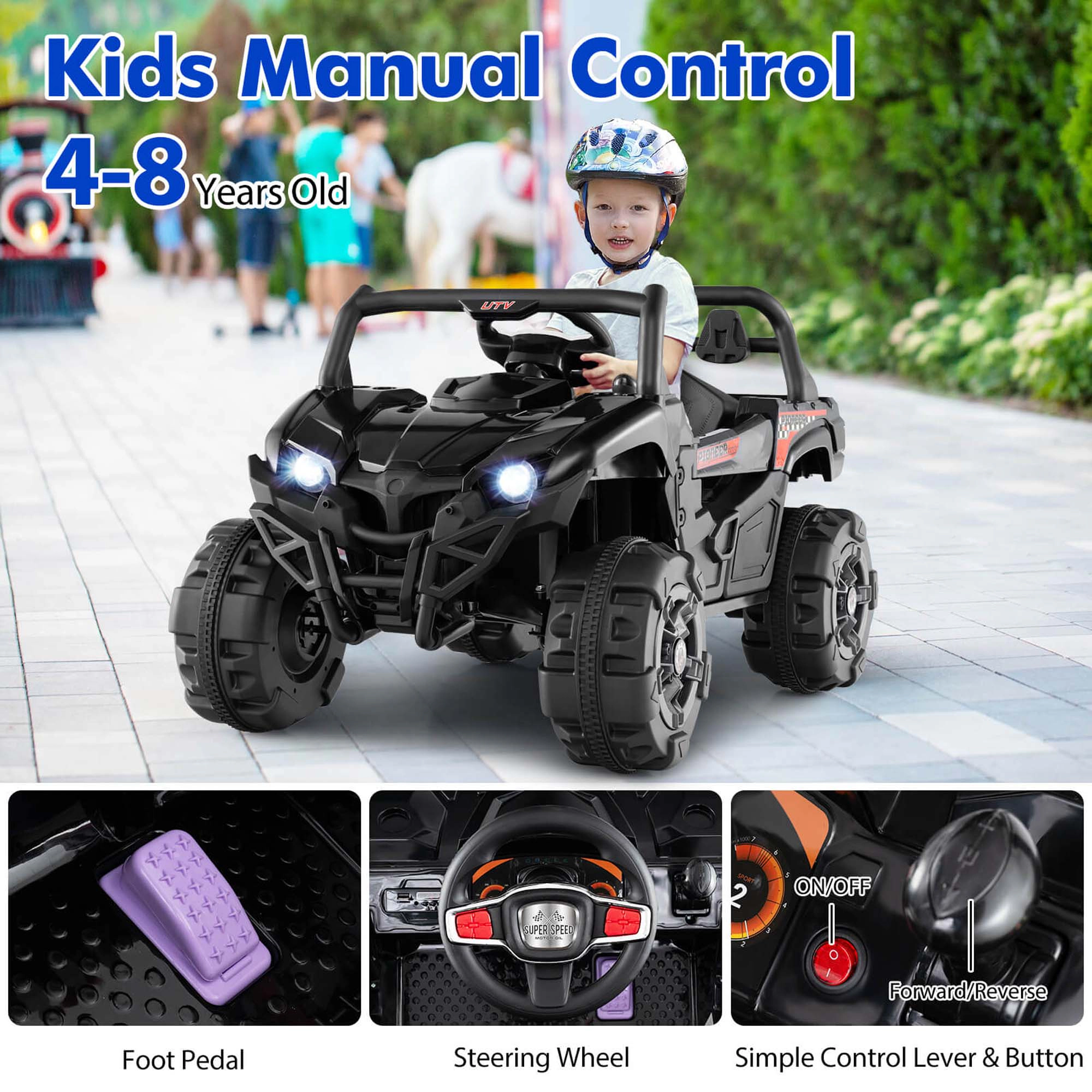 Costway 12V Kids Ride on Truck with Remote Control Slow Start Safety Belt Rear Storage Black
