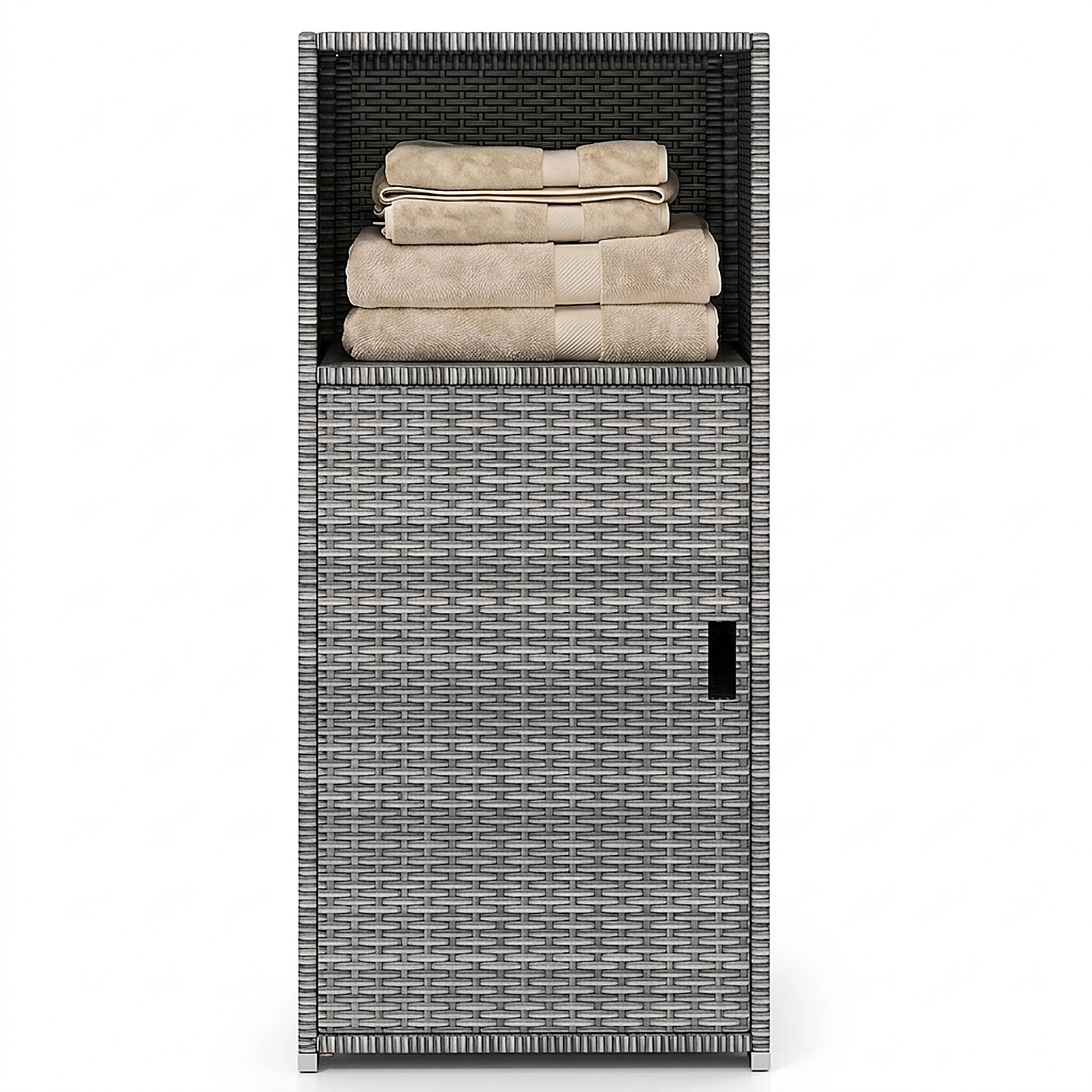 SUGIFT Gray Hand-Woven PE Rattan Outdoor Storage Cabinet with Door Open Compartment and 66-lb Tiers