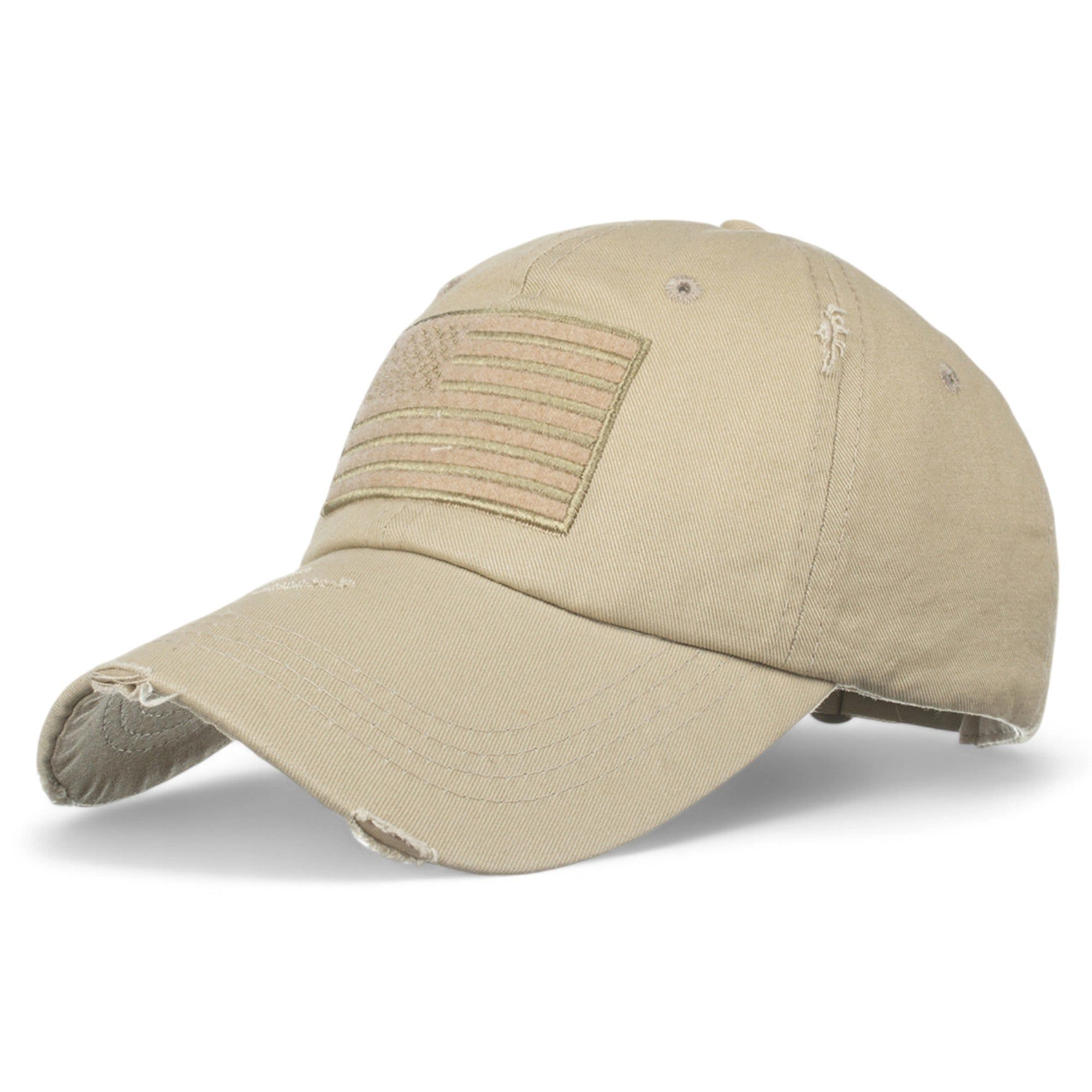 Anna-Kaci Women's Distressed Style Cotton Baseball Cap with Embroidered Flag Patch- One Fits Most