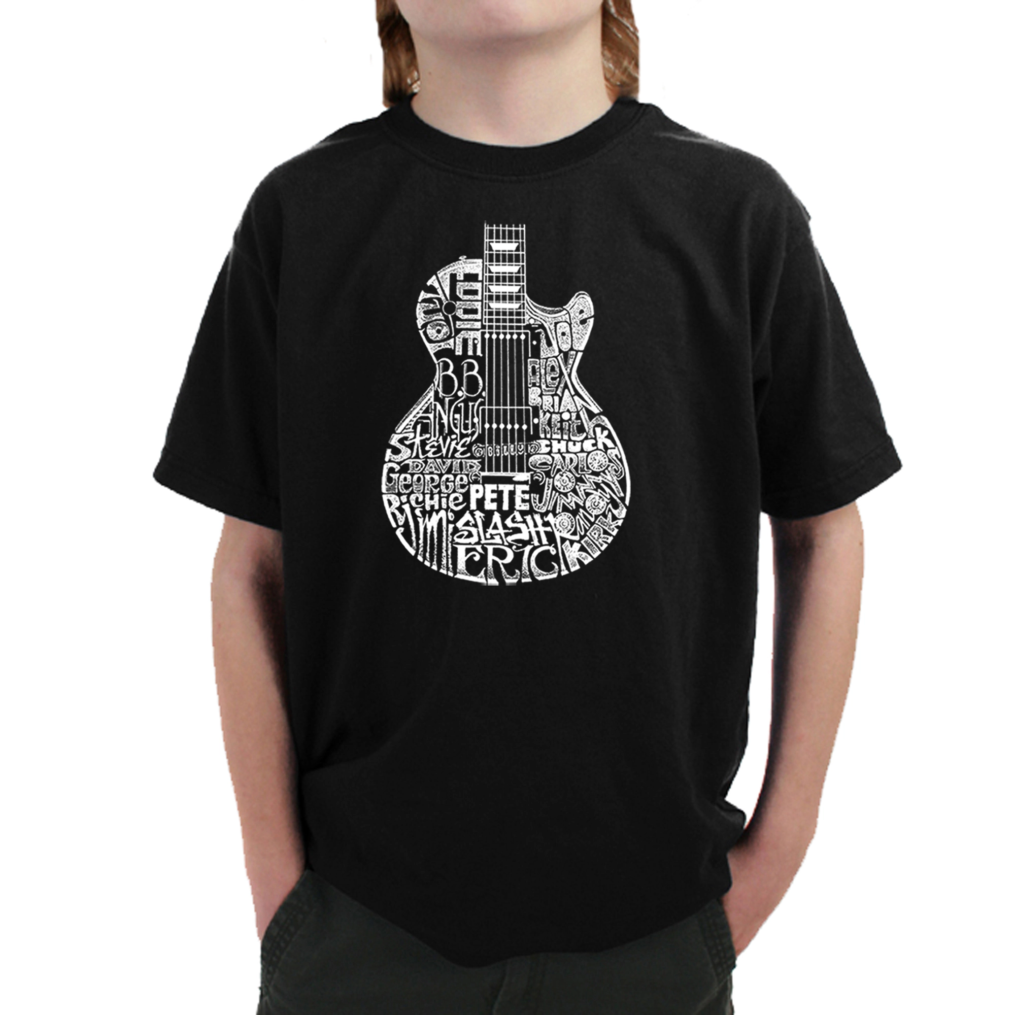 LA Pop Art Boy's Word T-Shirt - Rock Guitar Head