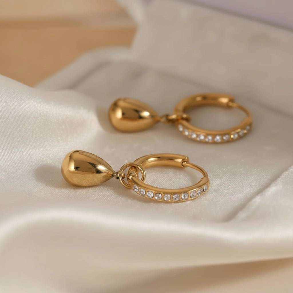 DressAtR Women's Crystal Gold Plated Drop Earrings