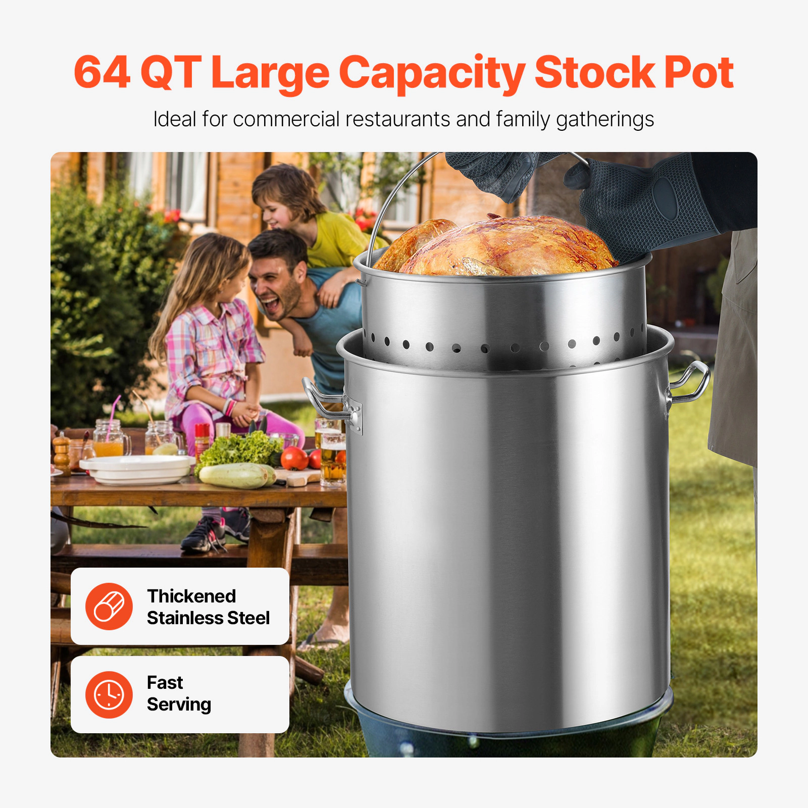 HONGGE Stainless Steel Stockpot Large Cooking Pots Cookware Sauce Pot with Basket Lid and Handle Heavy Duty Commercial