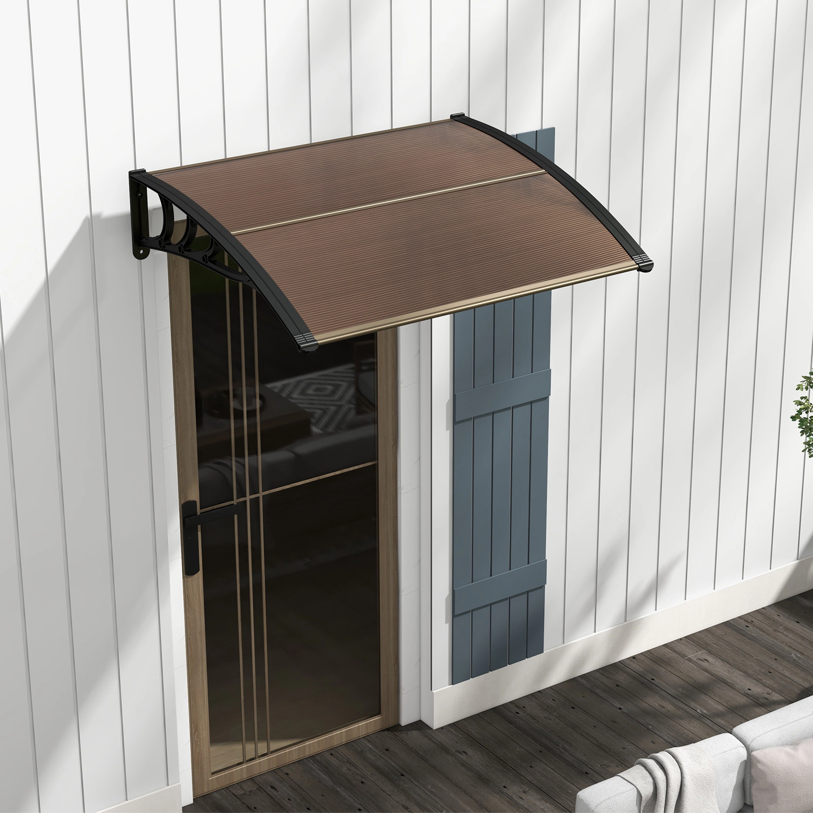 SUGIFT 48 x 40 Inch Outdoor Door Awning Brown Patio Overhang for Rain and Snow