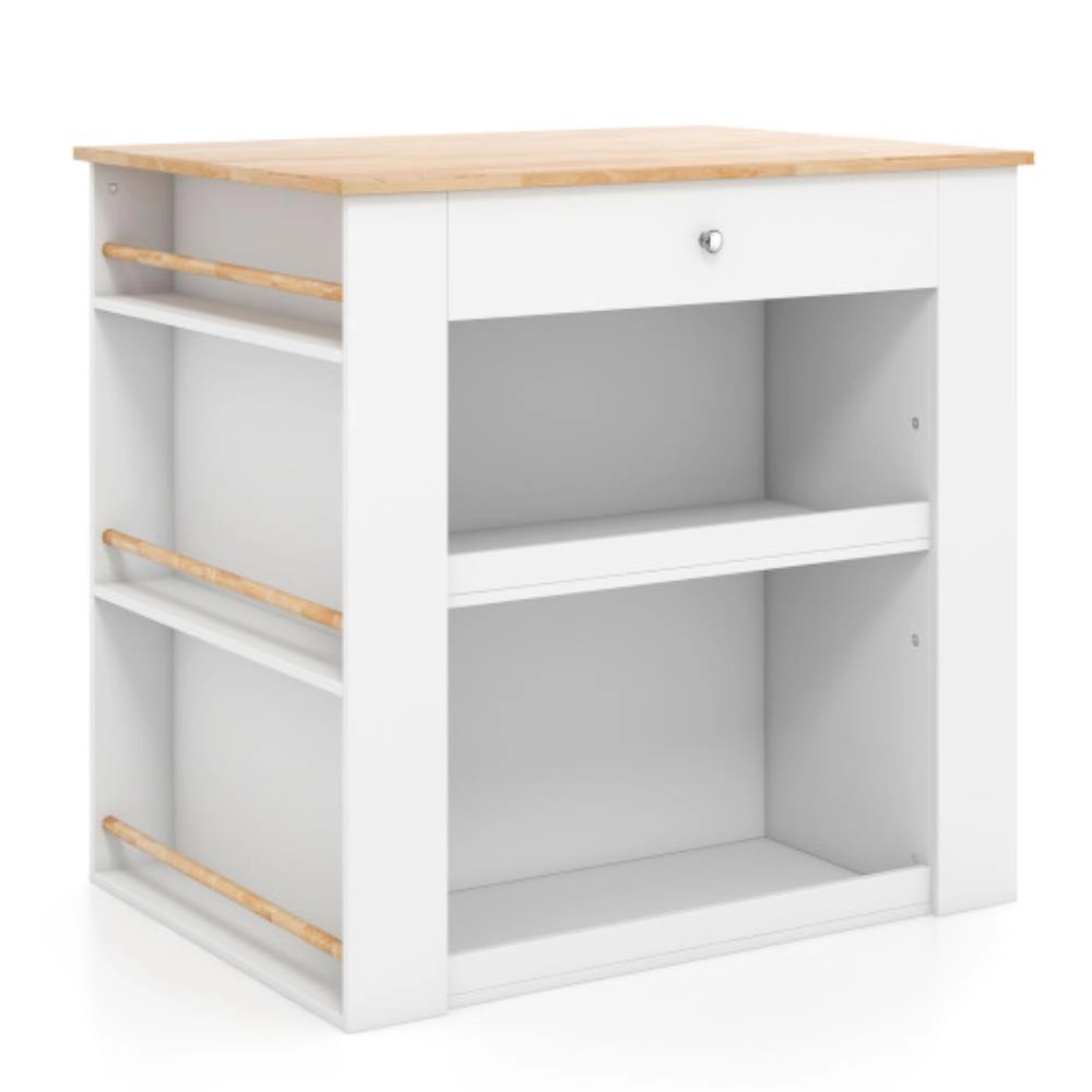 Hivvago Modern Kitchen Island With Rubber Wood Countertop And Storage-White