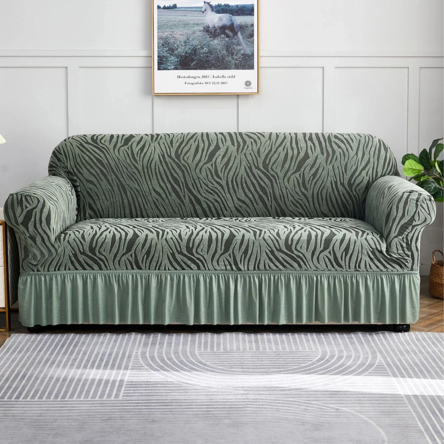 SS Design High Stretch Sofa Couch Cover with Skirt Hem