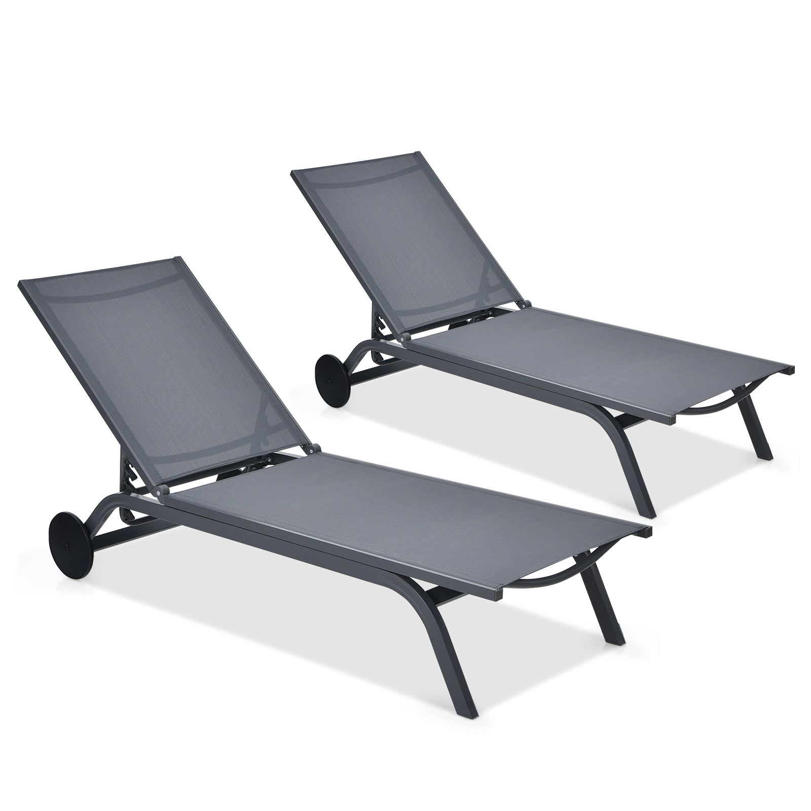 SUGIFT 6-Position Adjustable Aluminum Fabric Outdoor Recliner Chair 330-lb Capacity 76-in Long Gray Wheels, 1-Piece