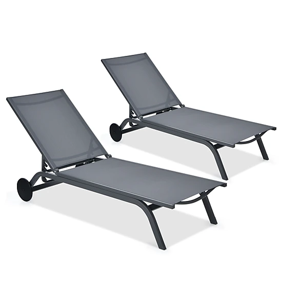 SUGIFT 6-Position Adjustable Aluminum Fabric Outdoor Recliner Chair 330-lb Capacity 76-in Long Gray Wheels, 1-Piece