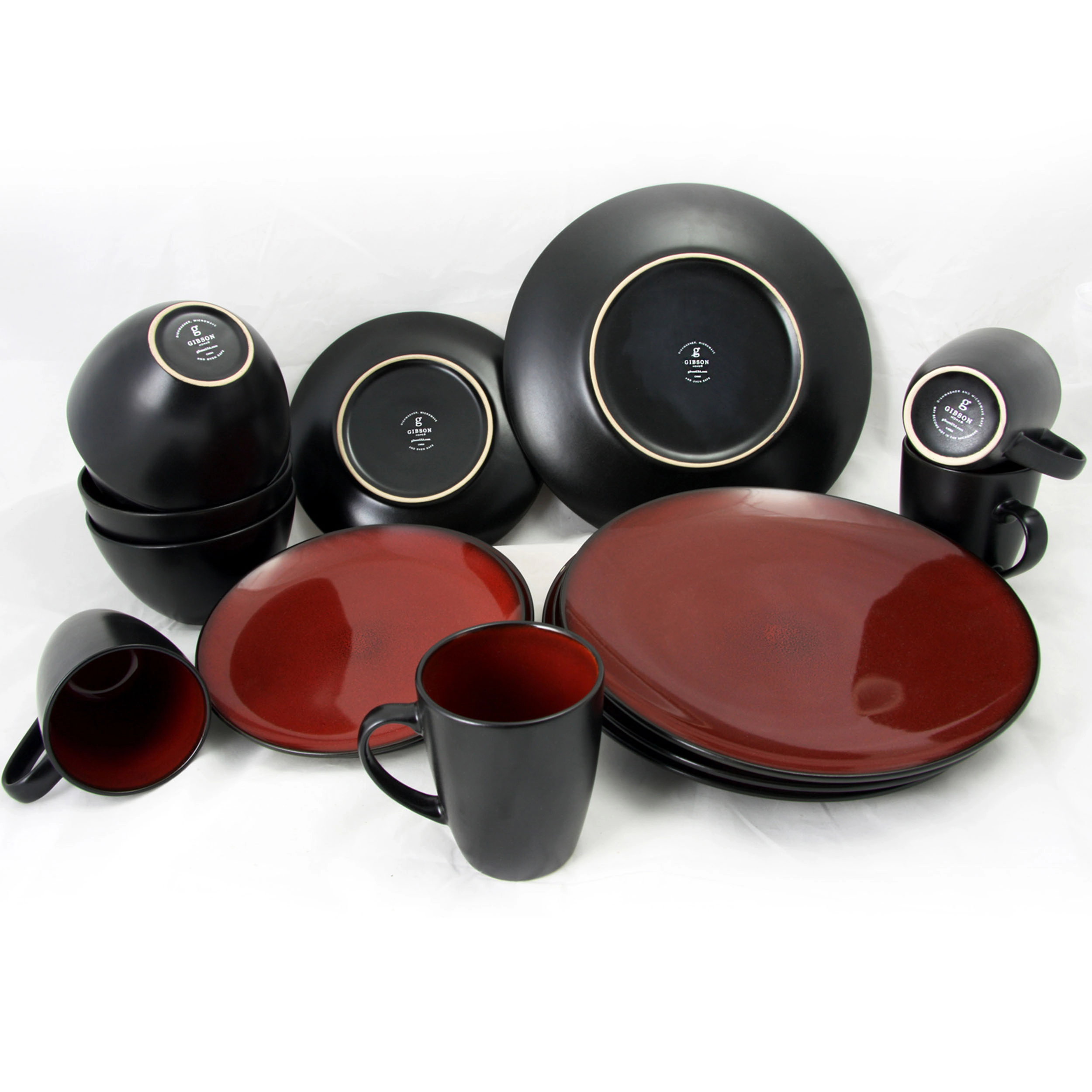 Gibson Soho Lounge Round 16-Piece Dinnerware Set, Burgundy