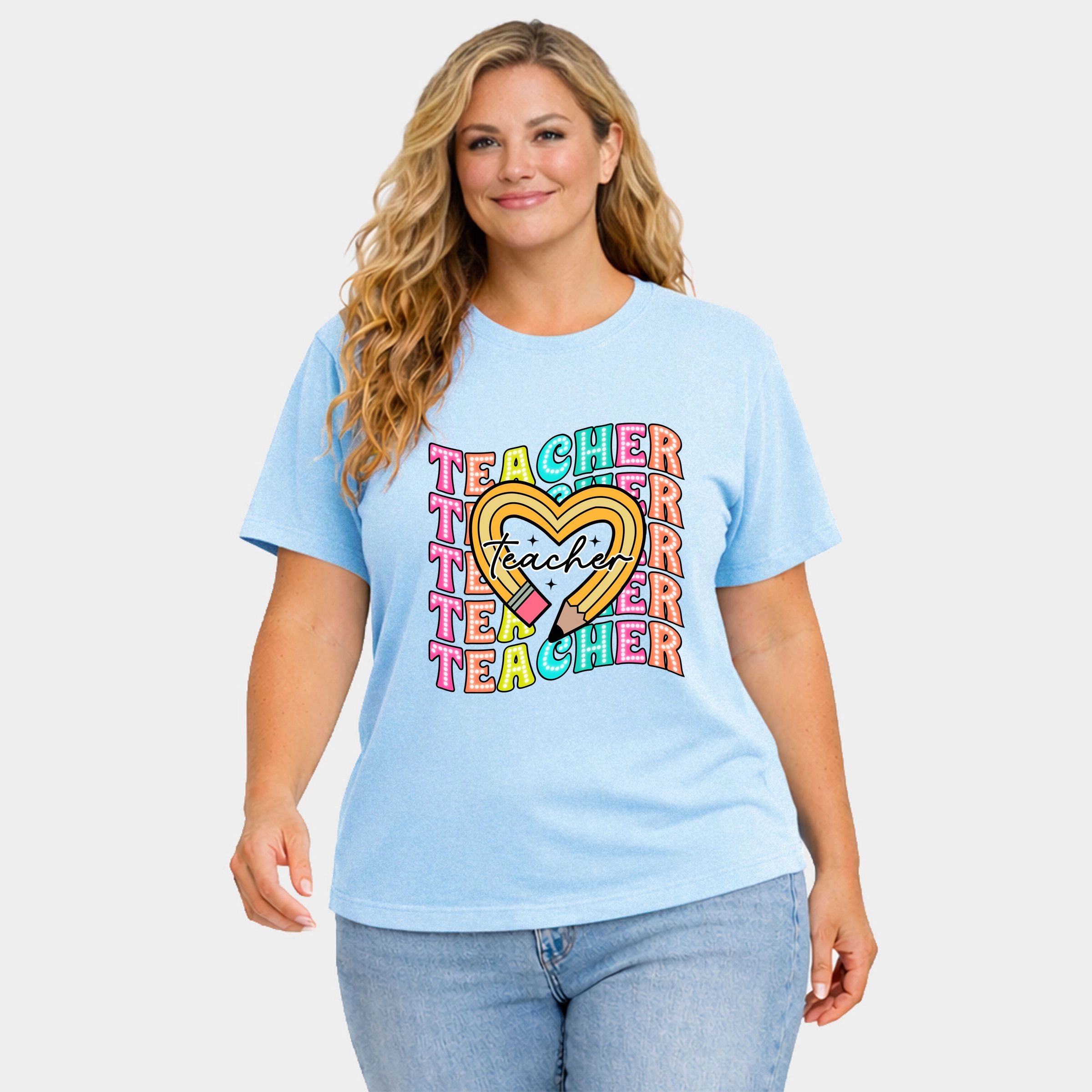 Simply Sage Market - Teacher Pencil Heart Women's Plus Sized Garment Dyed Graphic T-Shirt