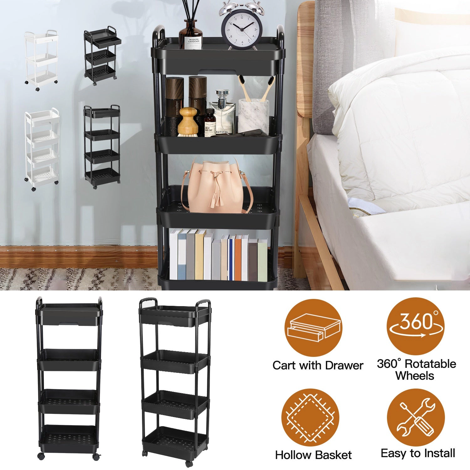 GBruno 3-Tier Rolling Utility Cart With Drawer