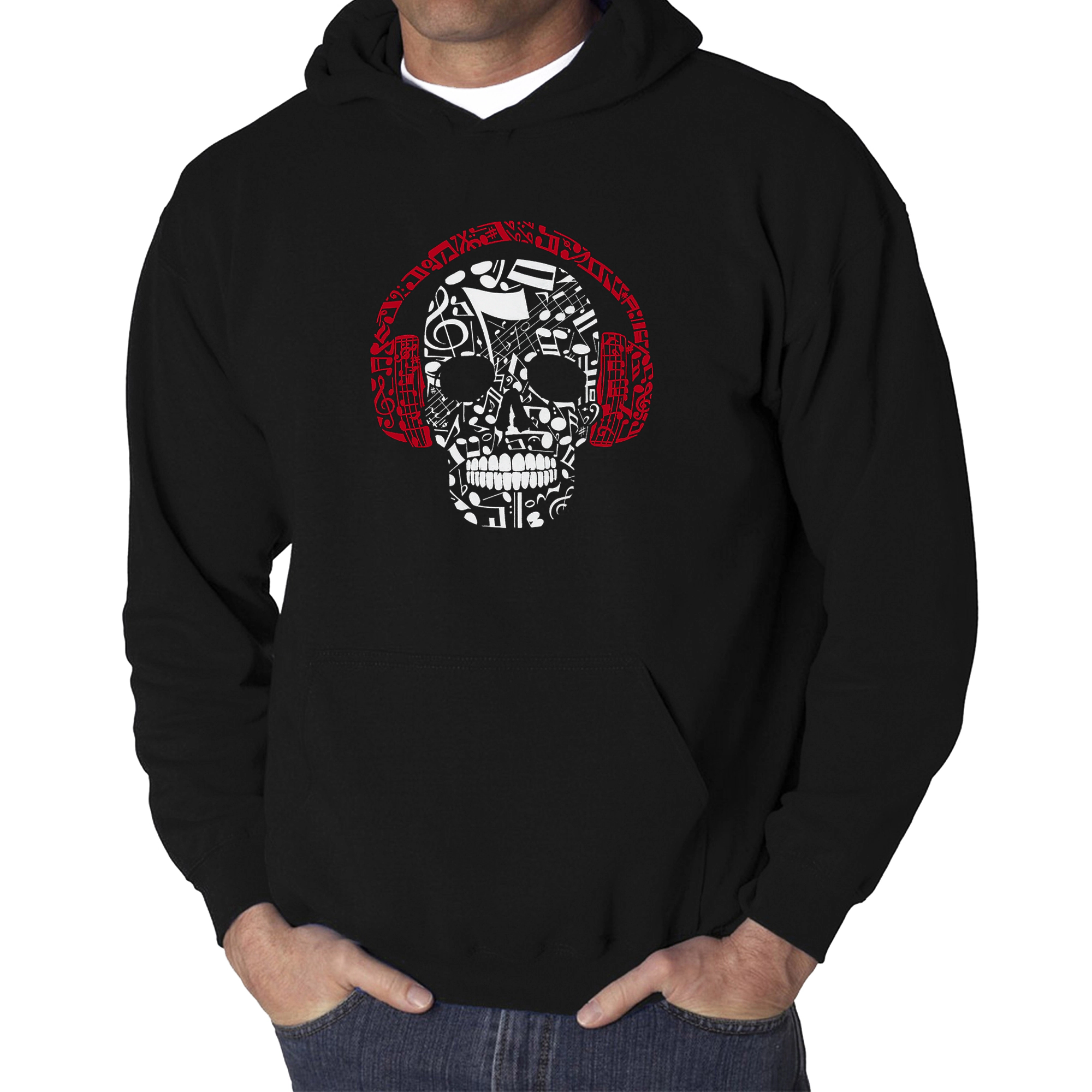 LA Pop Art Music Notes Skull - Men's Word Hooded Sweatshirt