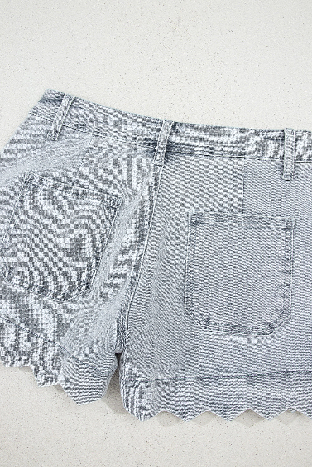 Threaded Pear Women's Scalloped Acid Wash High Waist Denim Shorts