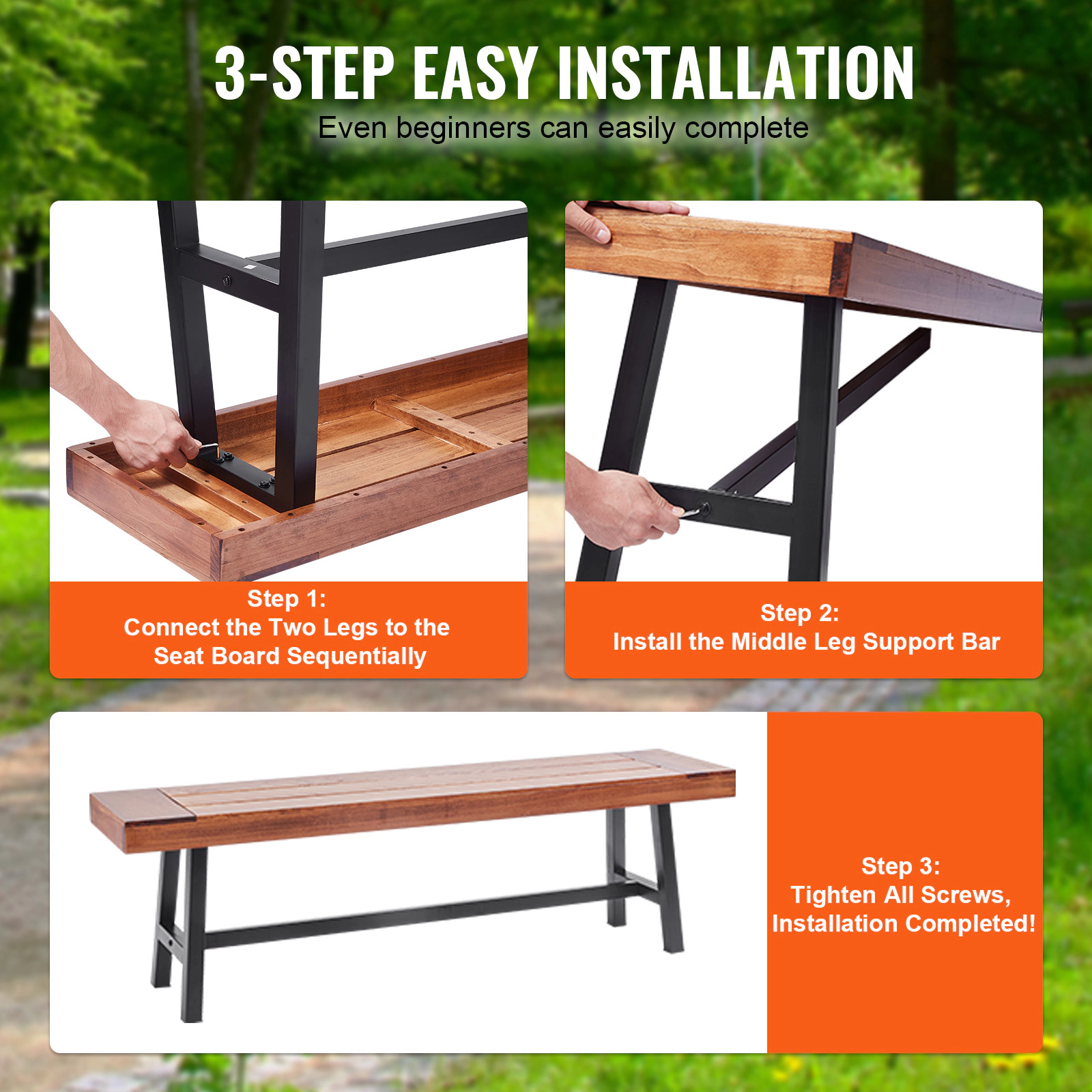 HONGGE Outdoor Bench Wood Garden Bench for Outdoors Outdoor Garden Park Bench with Backrest and Armrests Capacity Bench