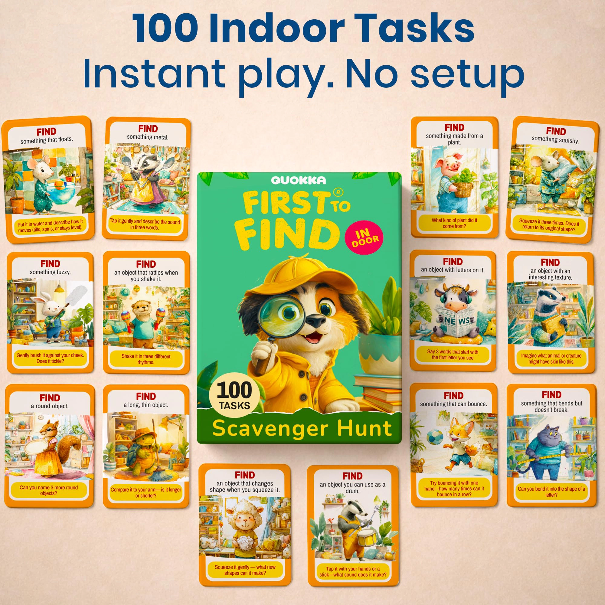 QUOKKA Kids Activity Card Game Set Ages 4-8, 4-in-1 Indoor & Outdoor Games with 450 Challenges