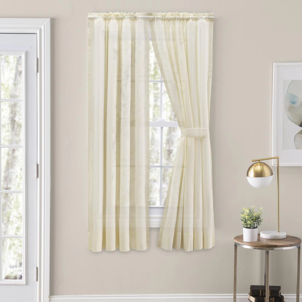 Ellis Curtain Shadow Stripe Tailored Curtain Panel Pair for Windows with Ties 80" x 63" Natural
