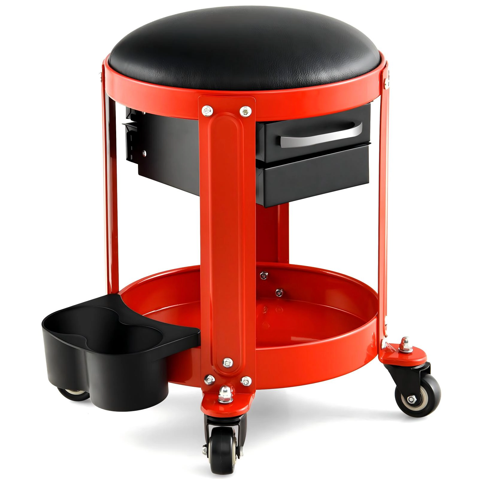 SUGIFT 2 Drawers Removable Padded Seat 4 Casters Rolling Mechanic Stool 16-in x 17-in 330-lb Capacity Red