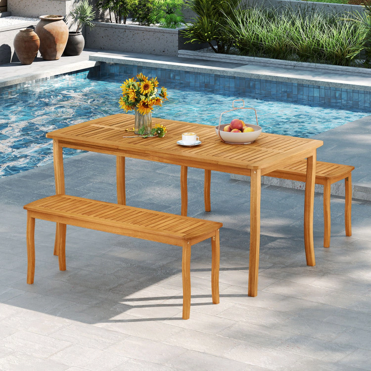 Hivvago 3 Pieces Patio Dining Set With Acacia Wood Outdoor Table And Benches