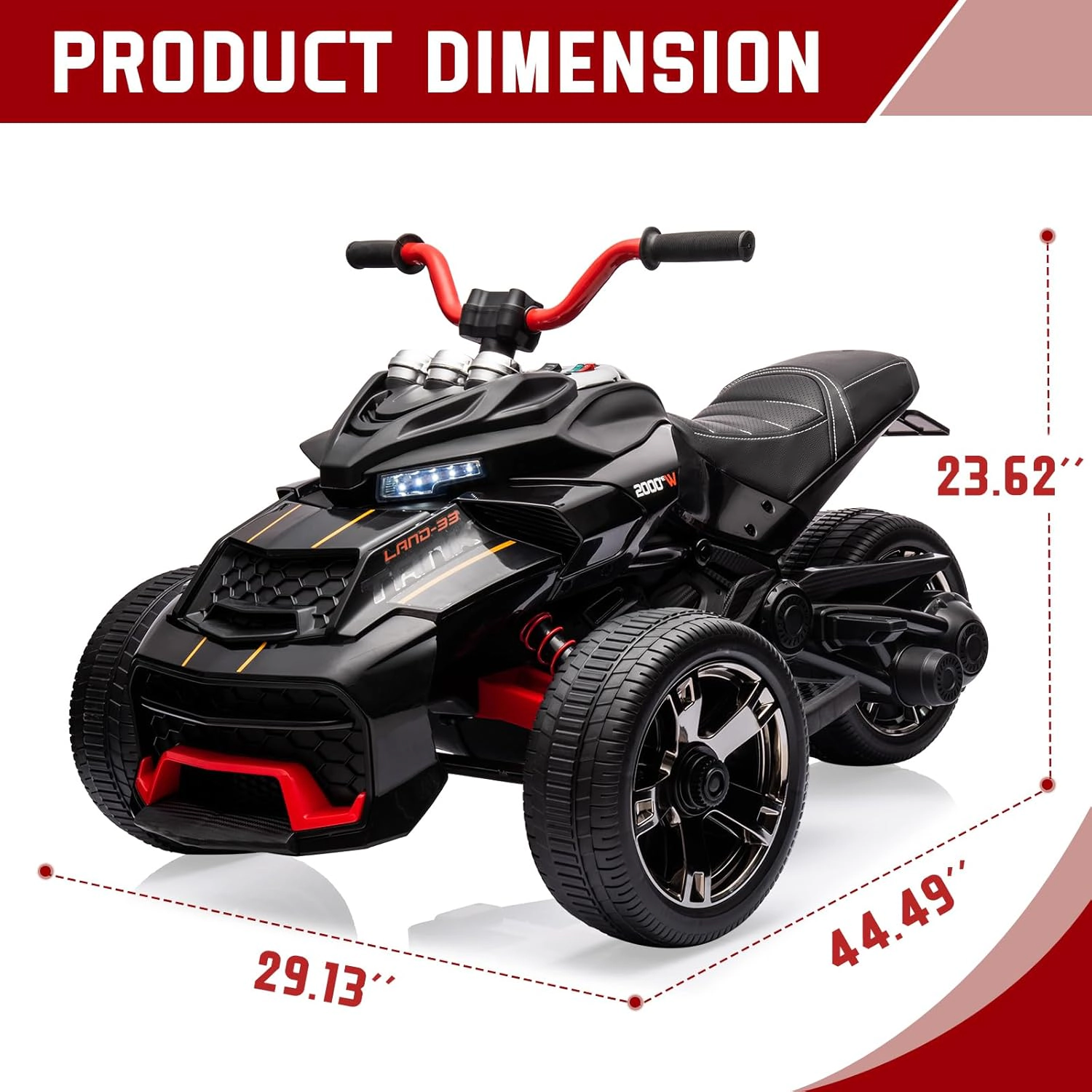 12V Kids Ride On Truck Car, 3-Wheel Electric Vehicle w/2×55W Motors, Remote, 7MPH, Music, LED Lights, EVA Tires