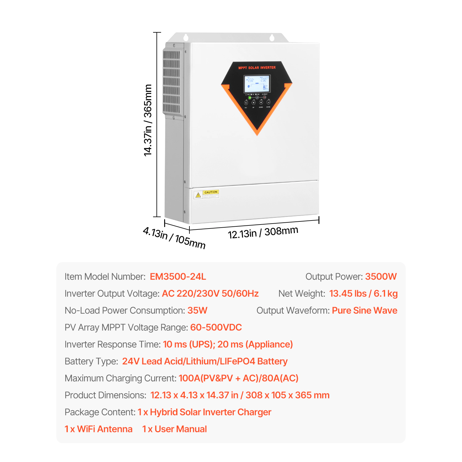 HONGGE Hybrid Solar Inverter, Pure Sine Wave Power Inverter, DC to AC, with MPPT Solar Controller