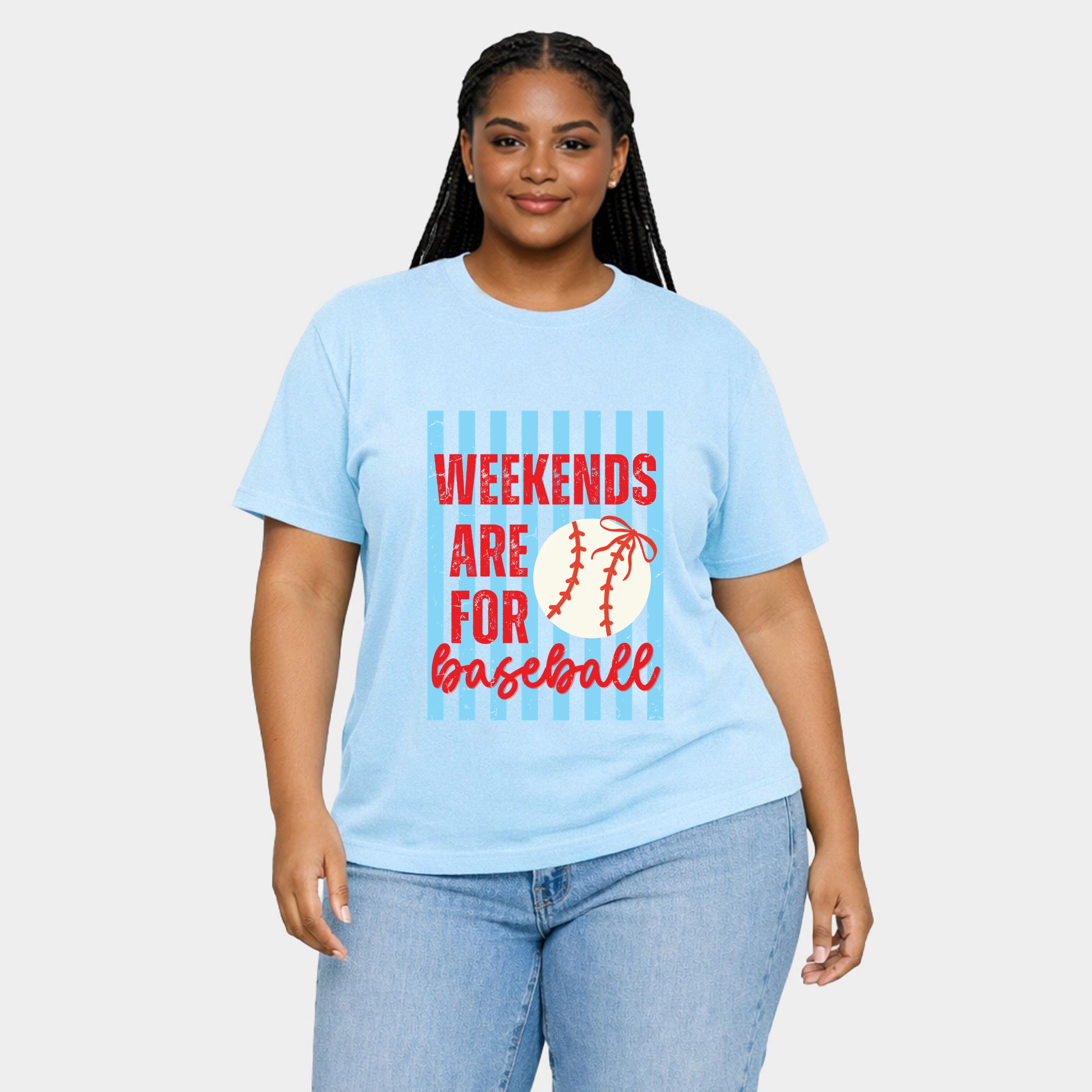 Simply Sage Market - Weekends Are For Baseball Stripes Women's Plus Sized Garment Dyed Graphic T-Shirt