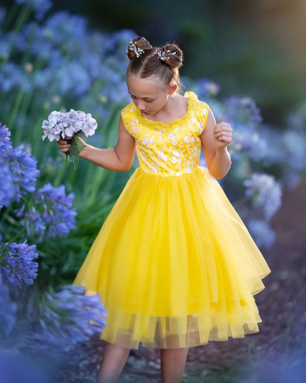 Faeella Girls Sunshine Petal Yellow Tulle Birthday Dress