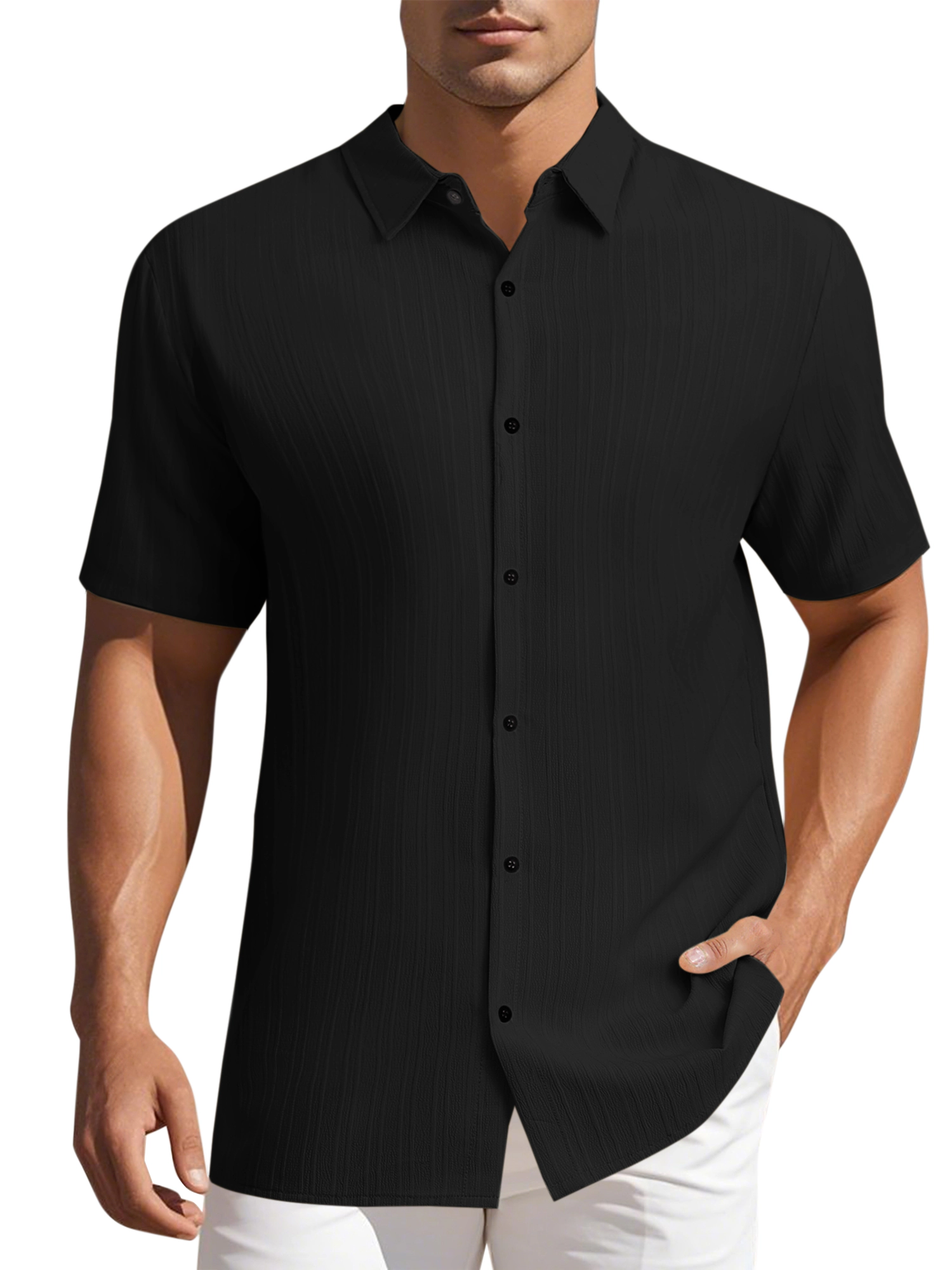 INSPIRE CHIC Men's Point Collar Short Sleeve Button Down Summer Linen Shirt