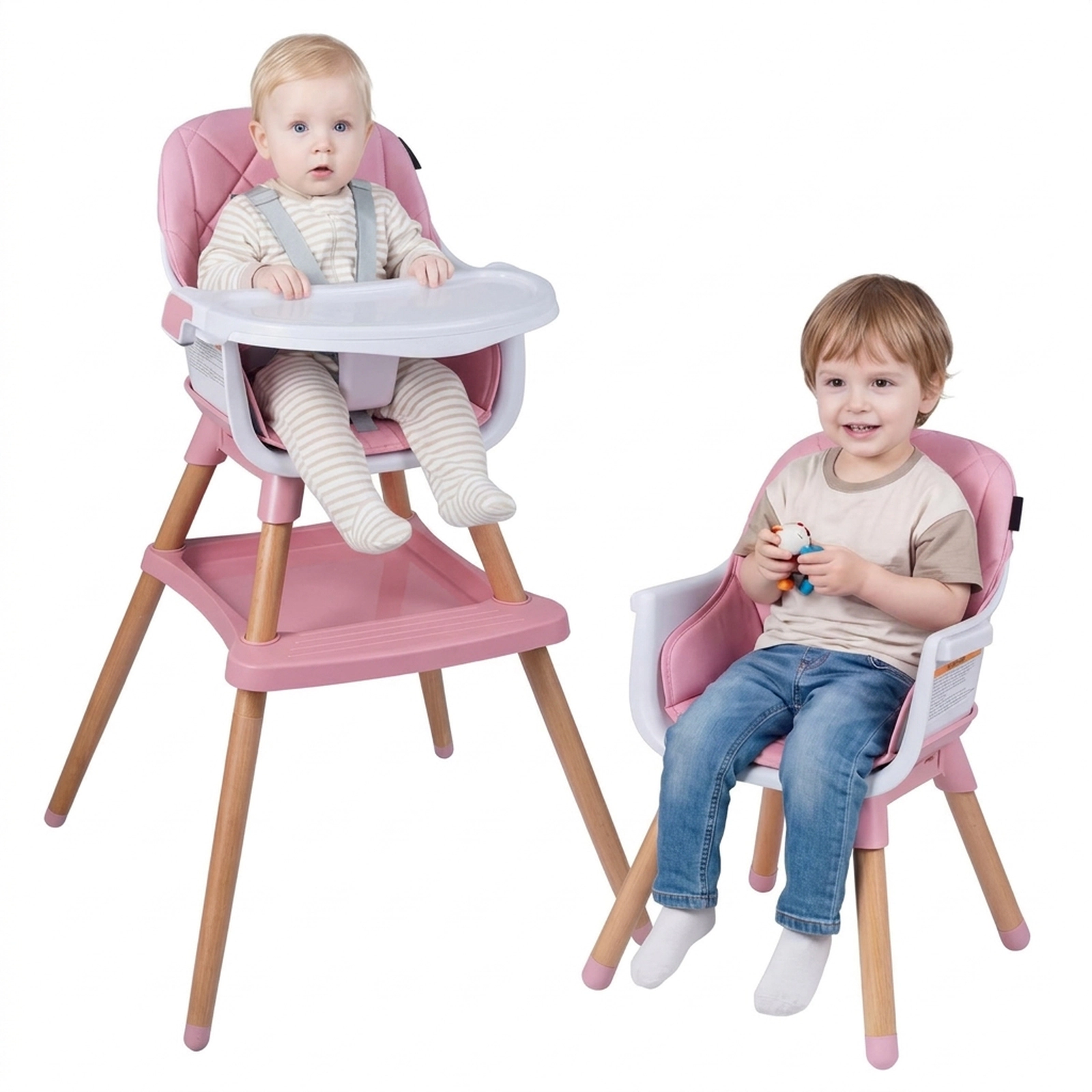 SUGIFT 9-in-1 Convertible High Chair for Babies and Toddlers with Seat Cushion 66-lb Capacity Ages 6 Months-3 Years Pink