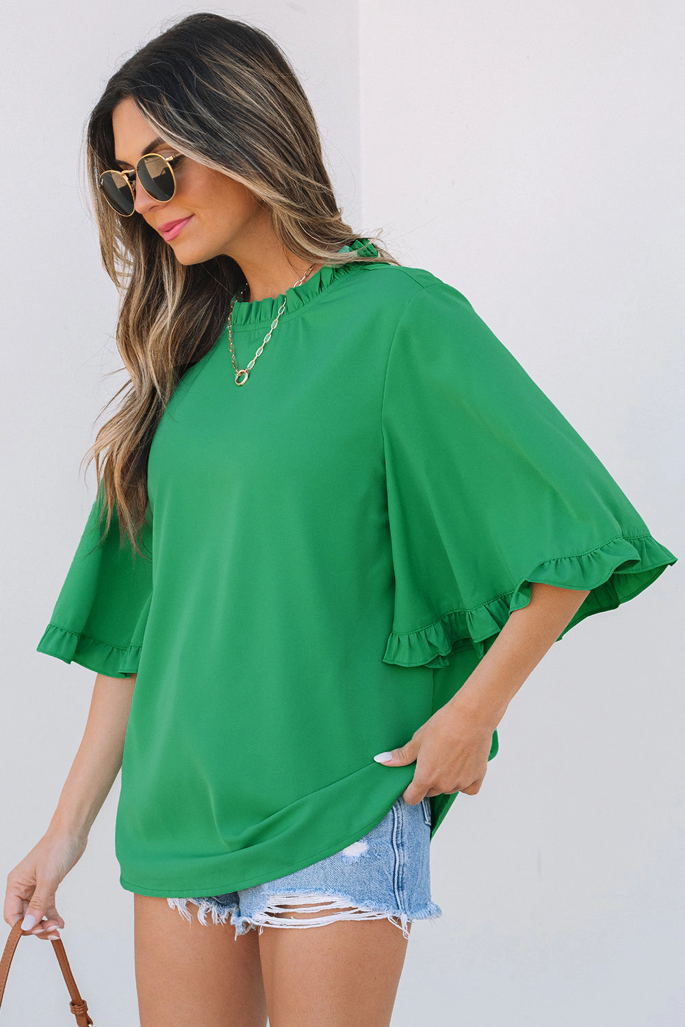 Threaded Pear Women's Holland Frilly Half Sleeve Blouse