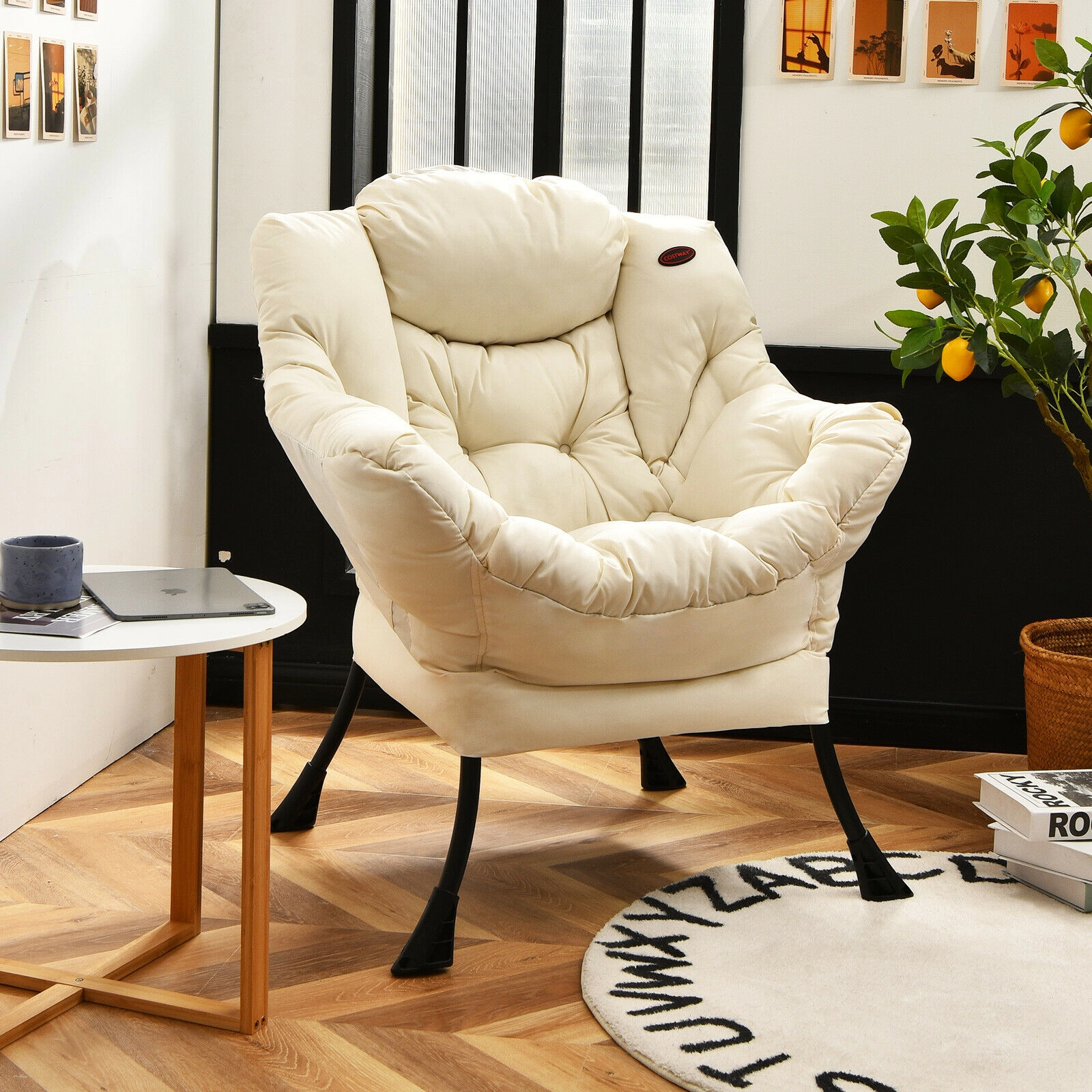 SUGIFT Modern Lazy Chair Single Sofa Chair with Steel Frame 330-lb Capacity Beige