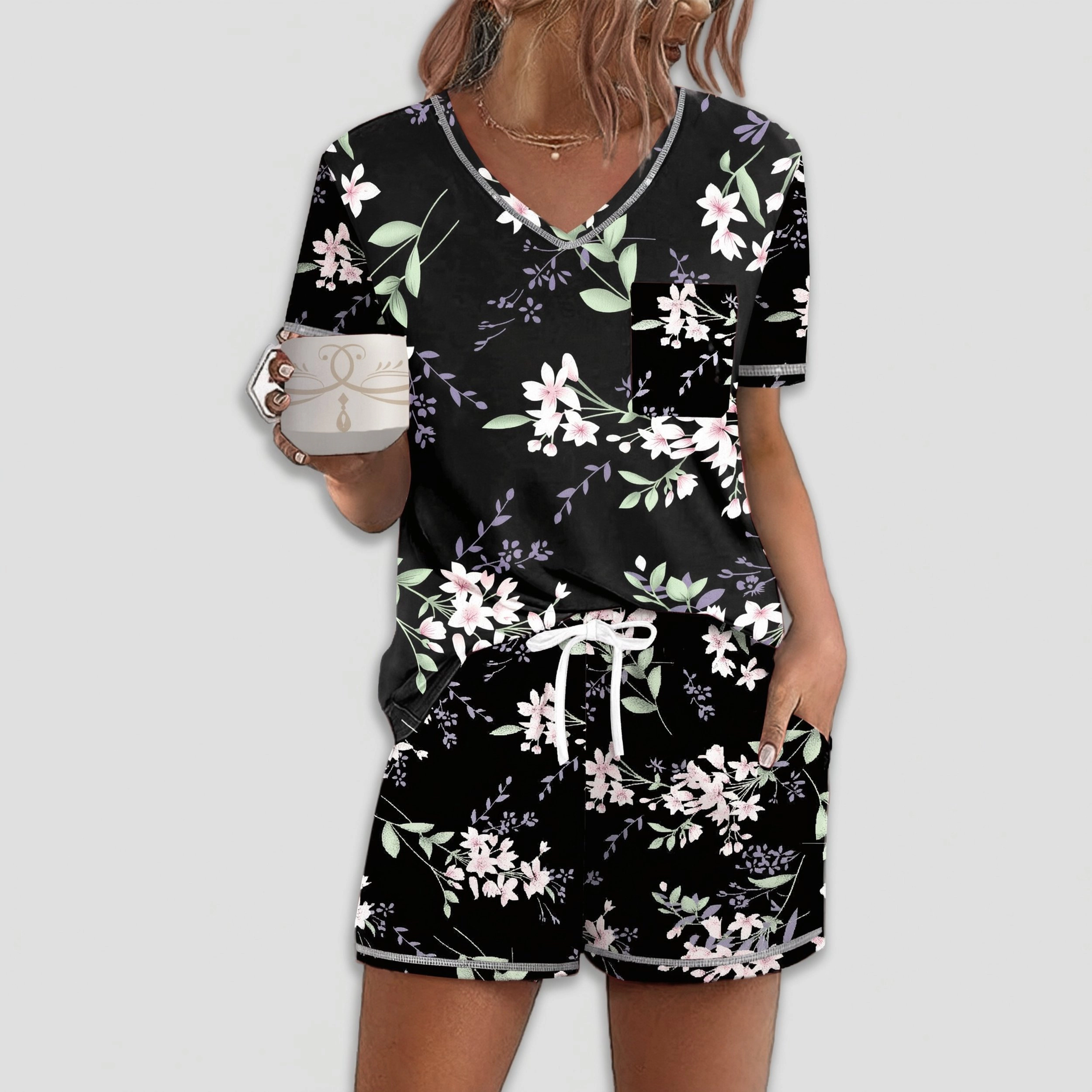 Ekouaer Women's Pajamas Sets Short Sleeve Lounge Sleepwear Casual Two Piece Pjs With Pockets