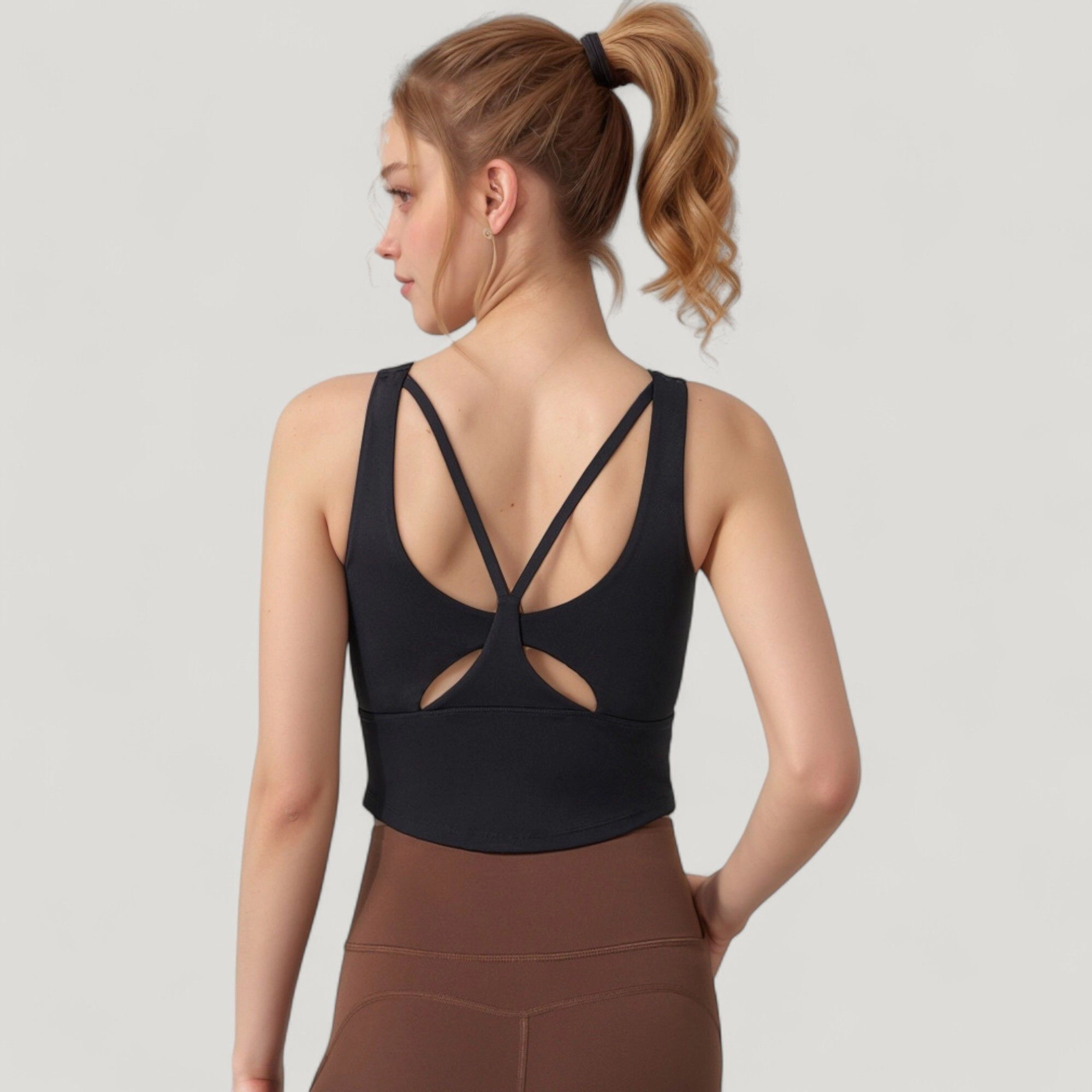 Anna-Kaci Women's Scoop Neck Cropped Tank Top with Strappy Cutout Back and Ruched Side Detailing