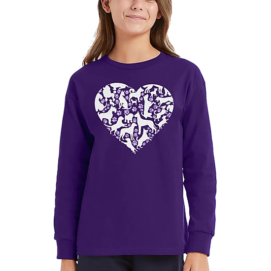 LA Pop Art Girls Long Sleeve Word Art T-Shirt - Dog Heart