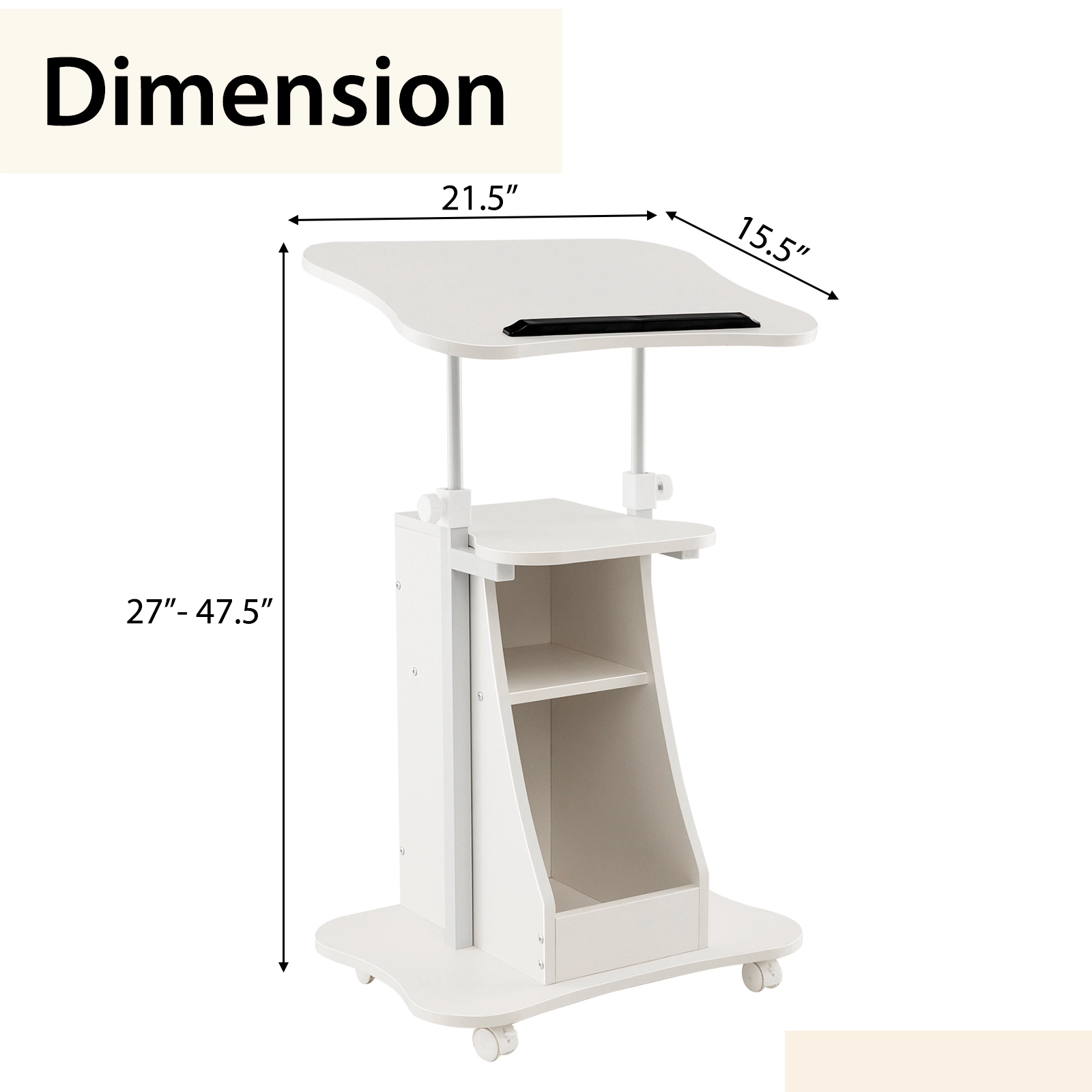 SUGIFT Tilting Top Storage Compartments Podium Standing Desk 20-in x 16-in 28.5-in to 44-in 200-lb Capacity White