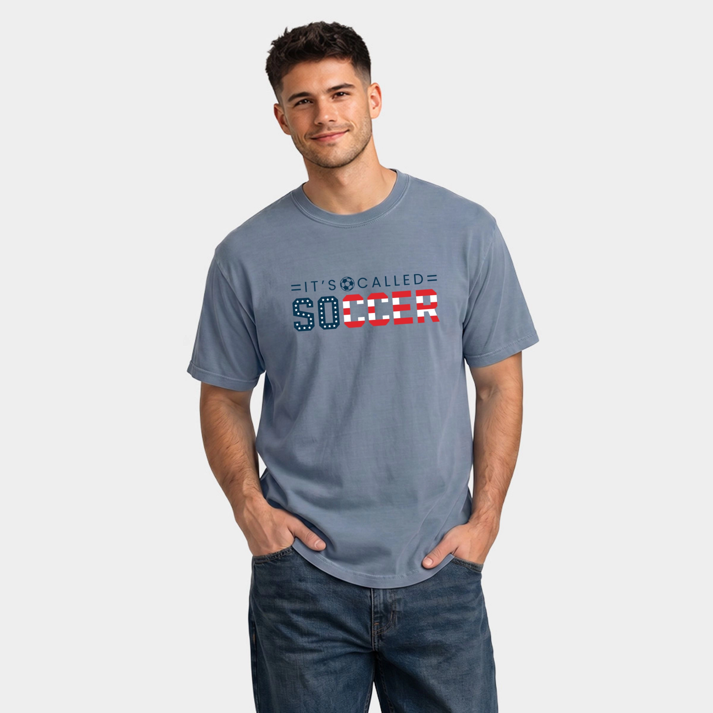 Simply Sage Market - Men's Garment Dyed Graphic T-Shirt It's Called Soccer USA